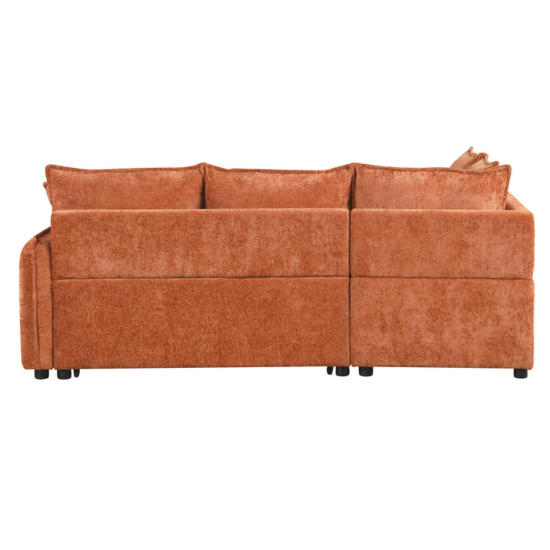 Convertible Sofa Bed Sectional Sofa Sleeper L-Shaped Sofa With A Storage Ottoman, Two Pillows, Two Power Sockets And Two USB Ports For Living Room