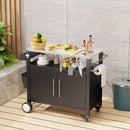 Outdoor Grill Cart With Storage, Rolling Bar Cart With Hooks And Spice Rack Stainless Steel