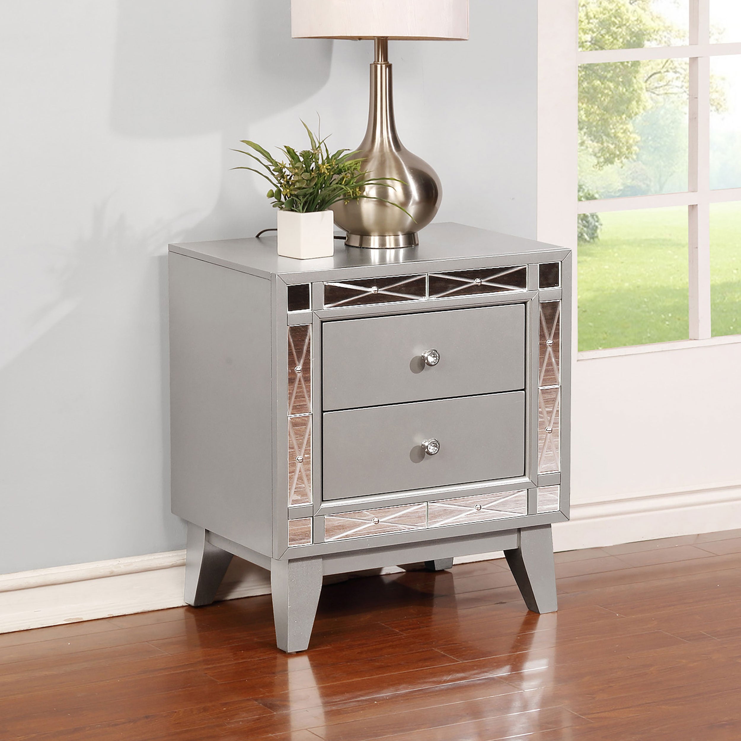 Leighton 2-drawer Nightstand Metallic Mercury — view 2