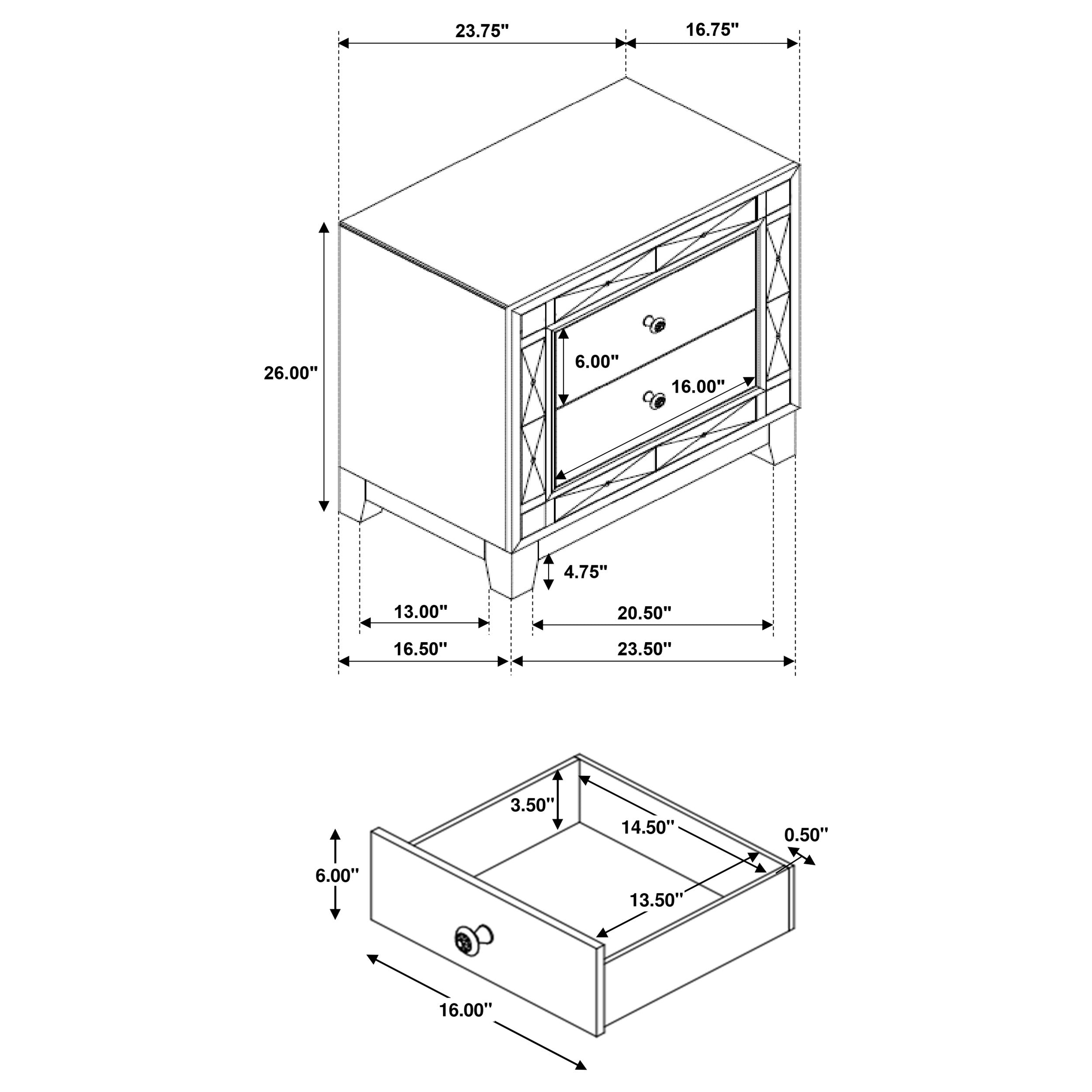 Leighton 2-drawer Nightstand Metallic Mercury — view 10