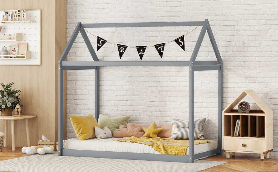 Twin Size Wooden House Bed, Gray - Atlantic Fine Furniture Melbourne FL