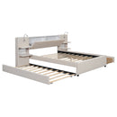 Upholstered Platform Bed With Reading Lights, Drawers, Trundle And Shelves