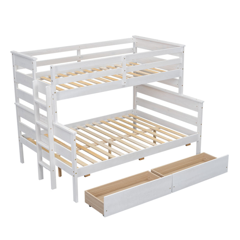 Wood Twin over Full Bunk Bed with 2 Drawers, White