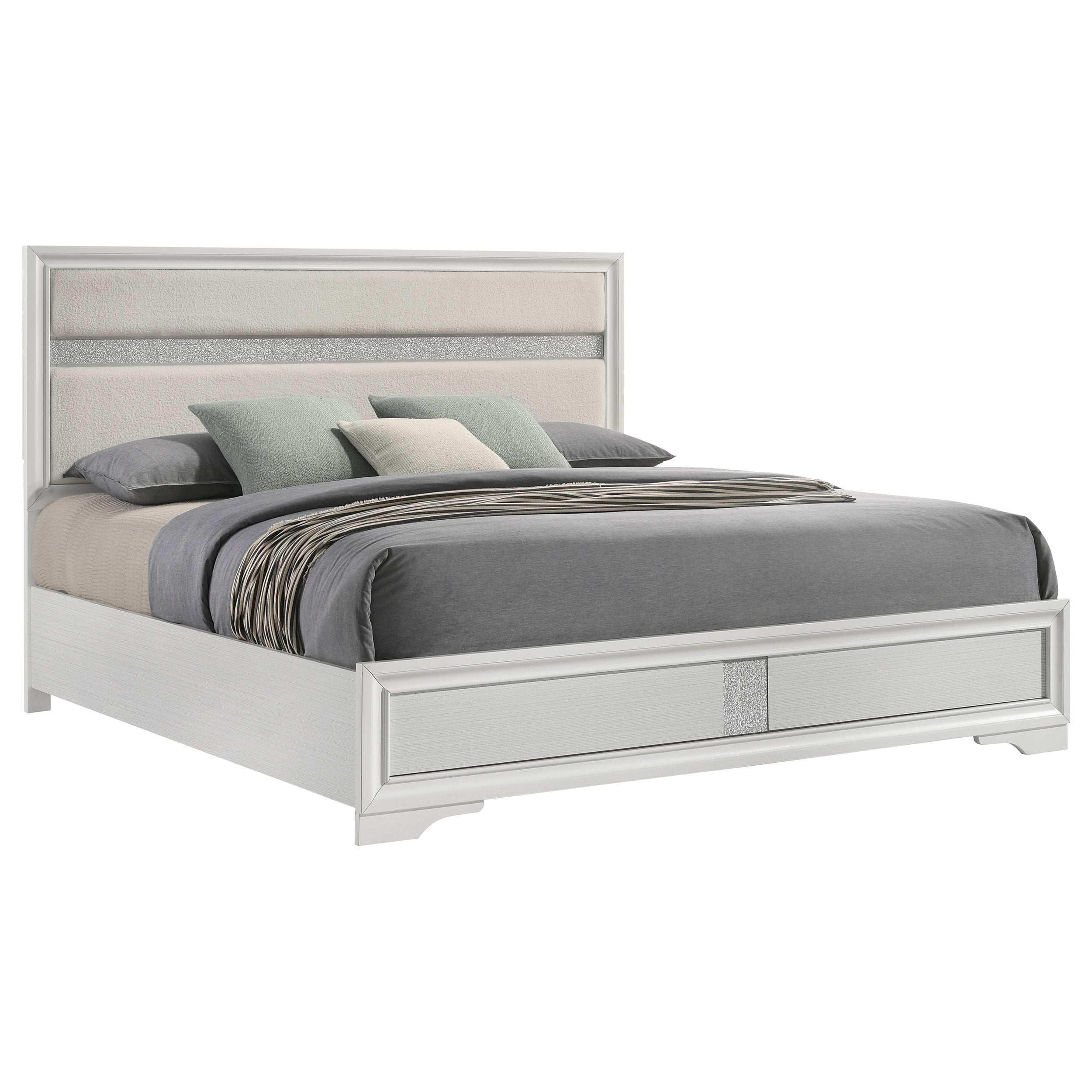 Miranda 54-inch Upholstered Eastern King Panel Bed White — view 3