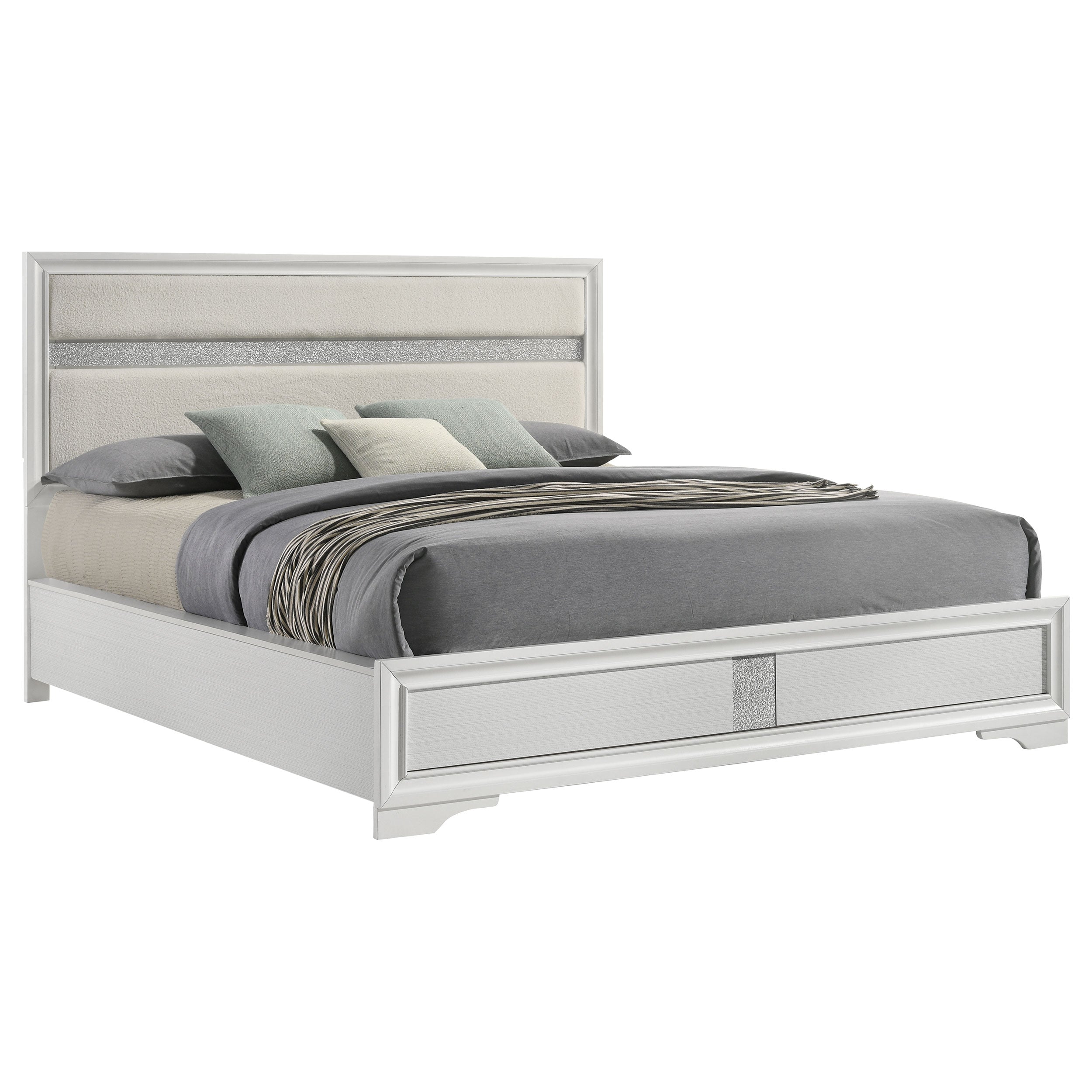 Miranda 54-inch Upholstered California King Panel Bed White — view 3