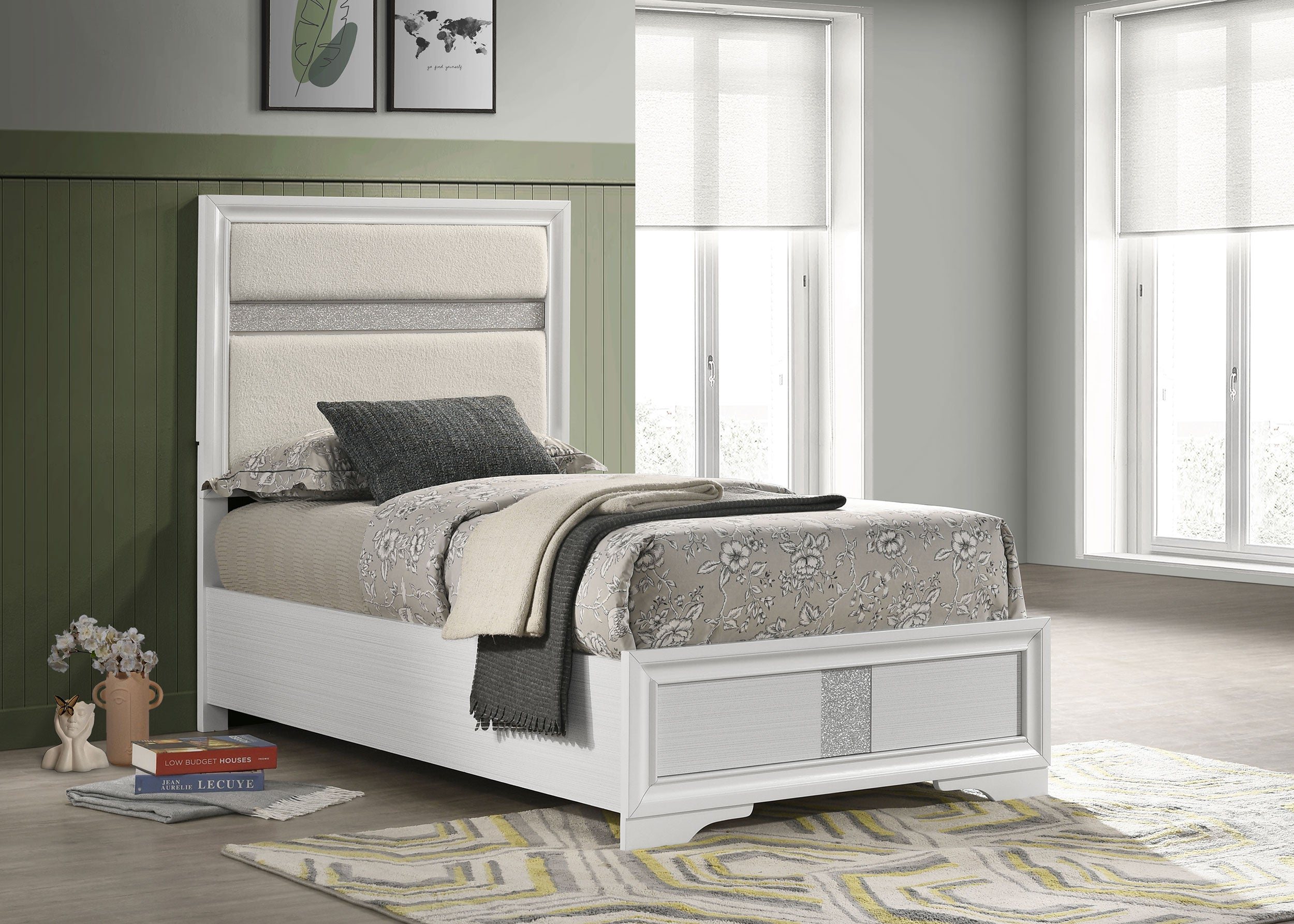 Miranda 54-inch Upholstered Twin Panel Bed White — view 2