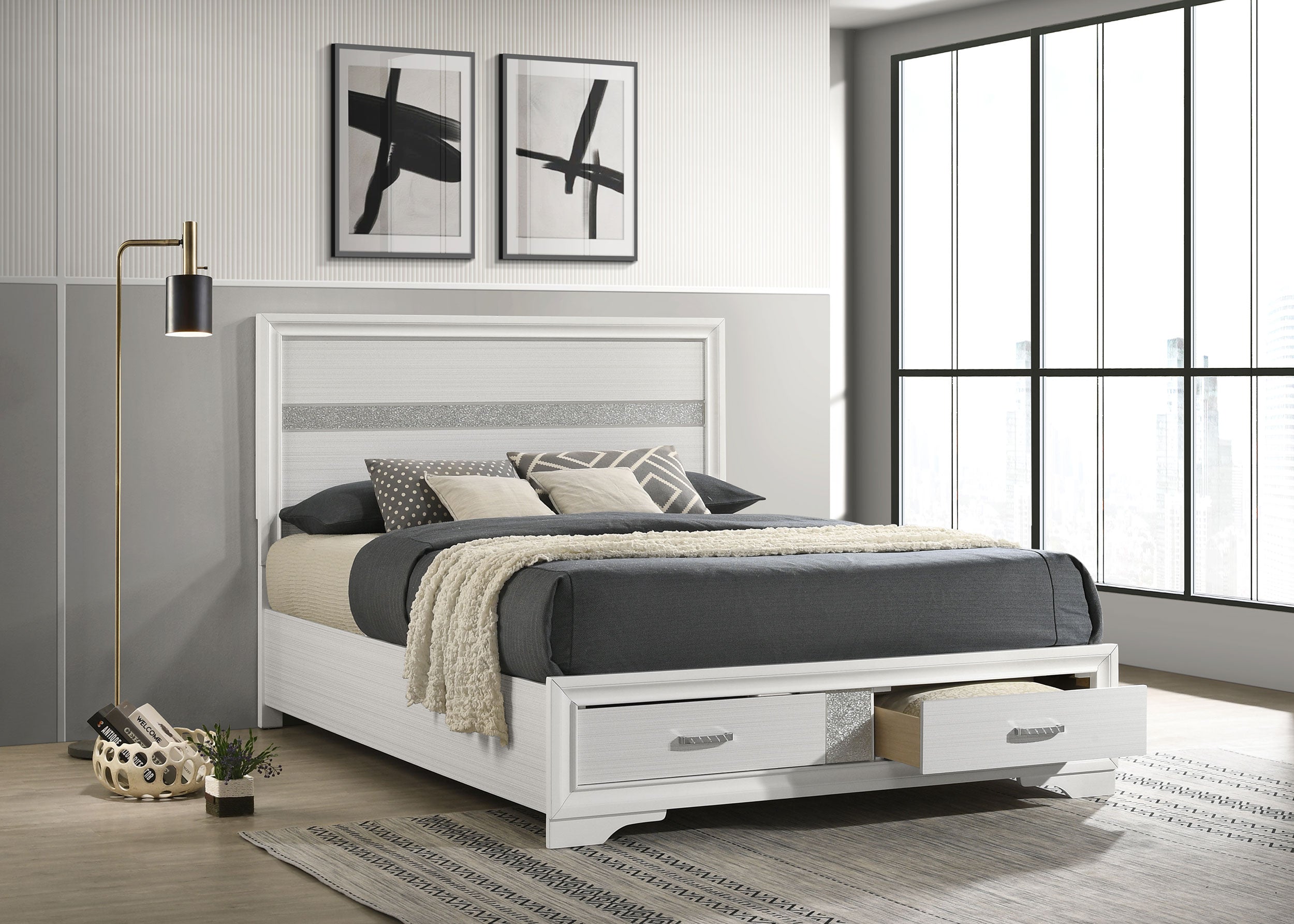 Miranda 51-inch Wood Queen Storage Panel Bed White — view 2