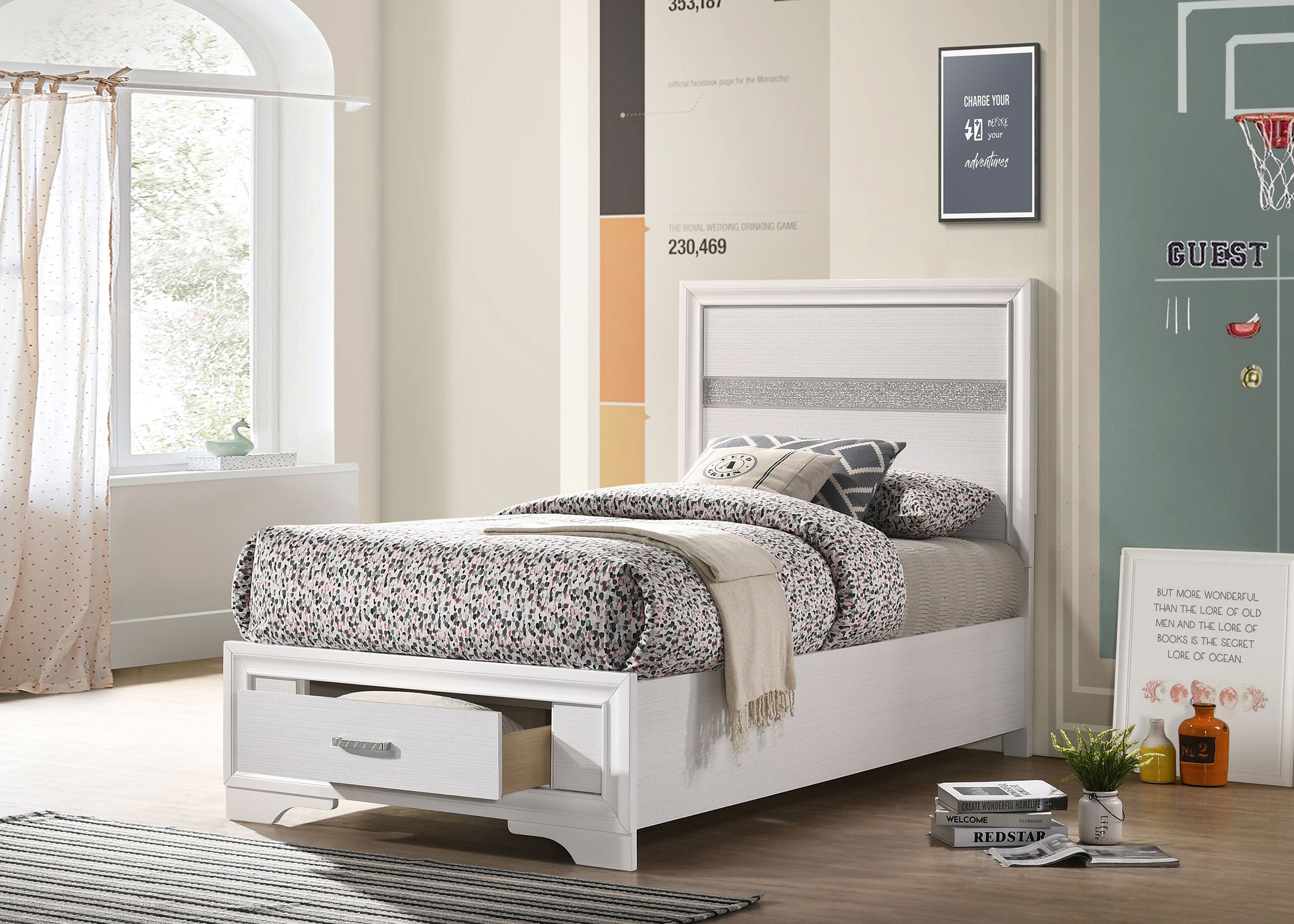 Miranda 51-inch Wood Twin Storage Panel Bed White — view 2