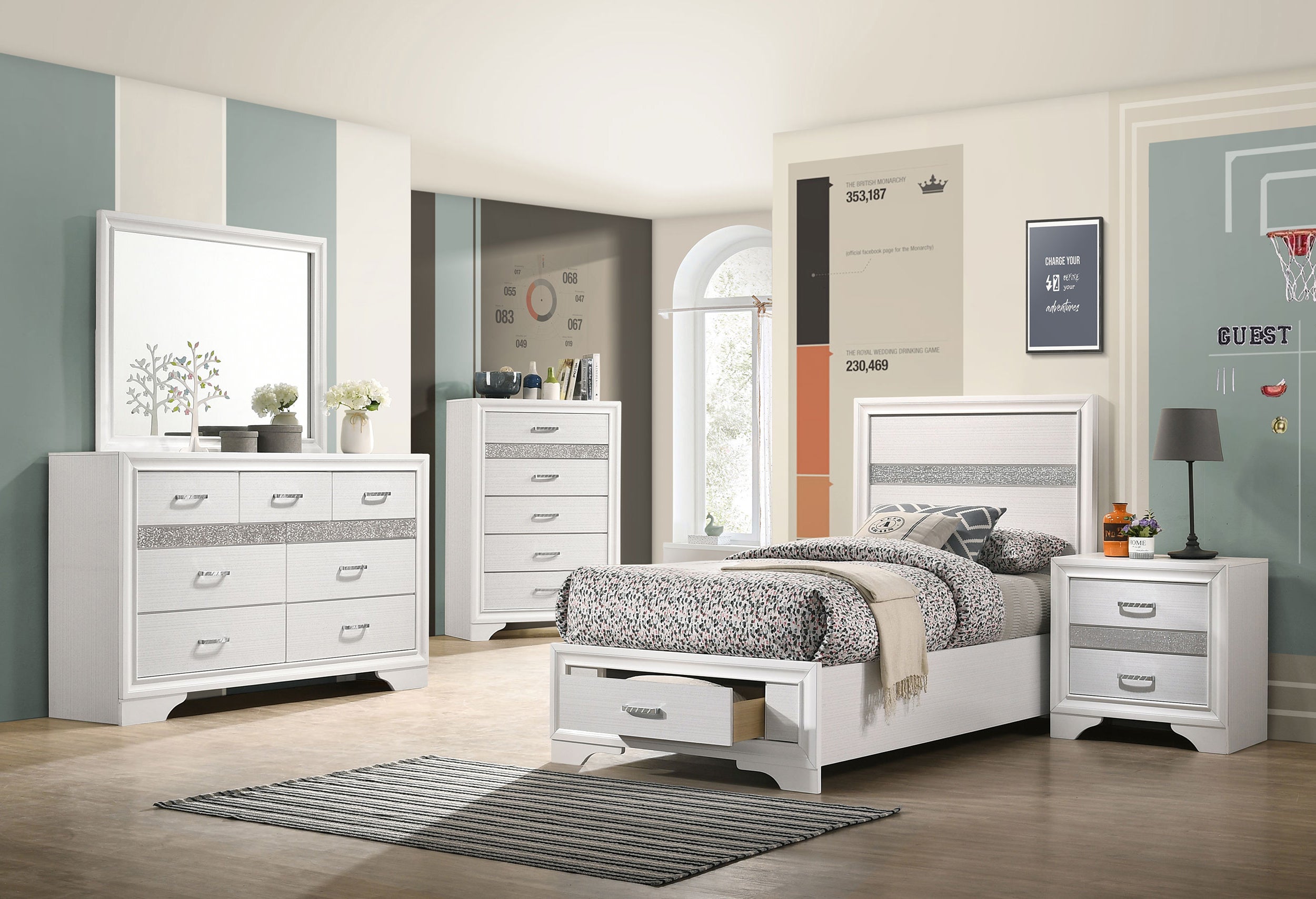 Miranda 51-inch Wood Twin Storage Panel Bed White — view 12