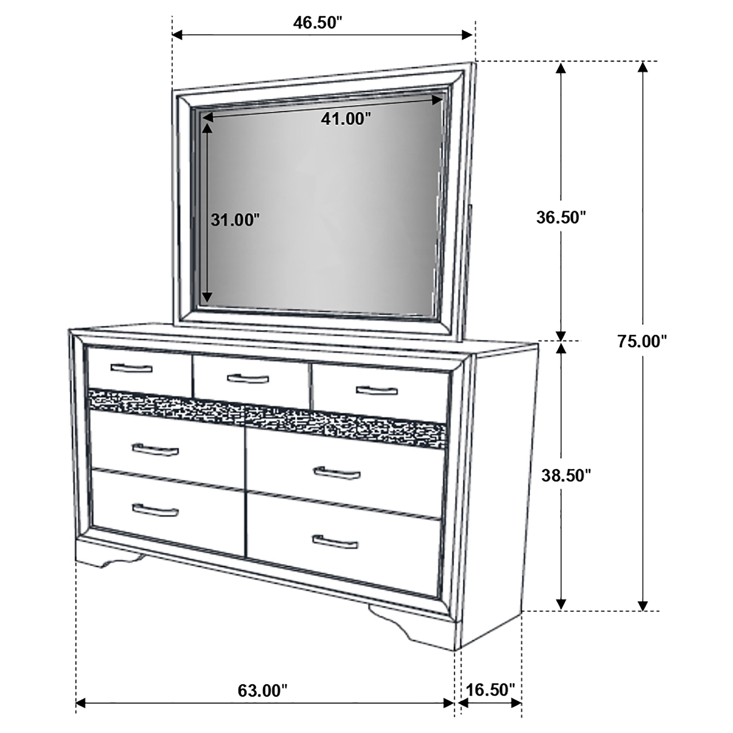 Miranda 7-drawer Dresser with Mirror White — view 12