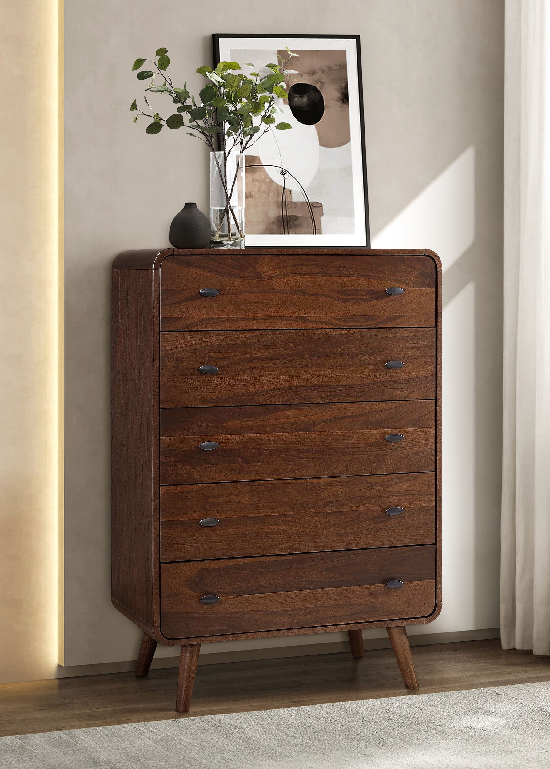 Robyn 5-drawer Bedroom Chest of Drawers Dark Walnut — view 2