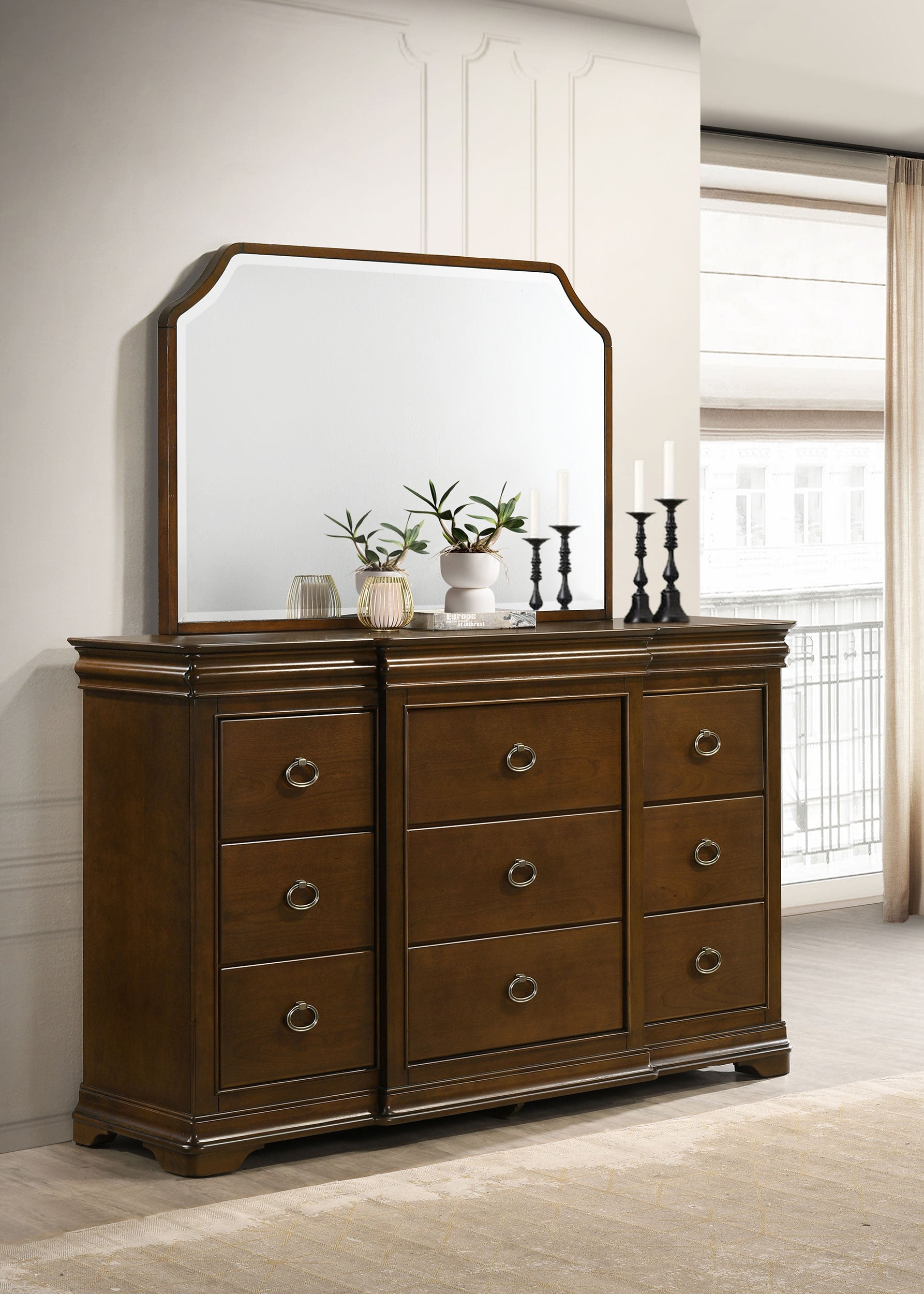 Garland 9-drawer Bedroom Dresser with Mirror Brown Cherry — view 2
