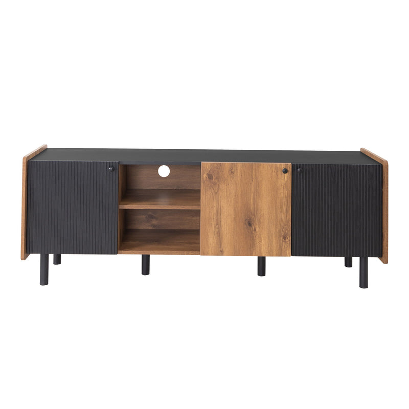 Mid Century TV Stand With 3 Cabinets, Media Console Table For Tvs Up To 70'', Entertainment Center With Storage For Living Room - Black / Brown