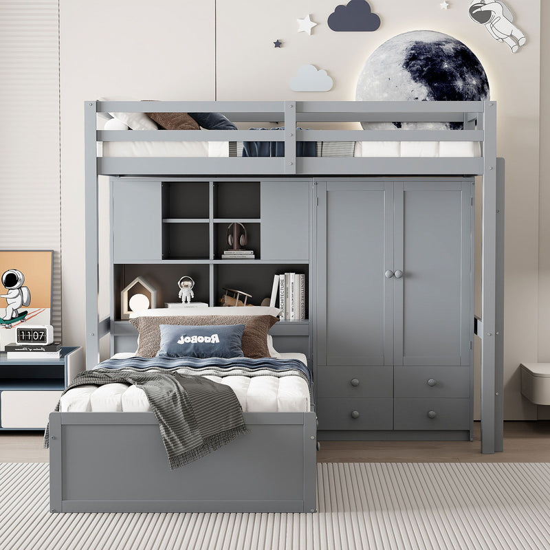 Bunk Bed With Drawers, Wardrobe, Storage Shelves And Hydraulic