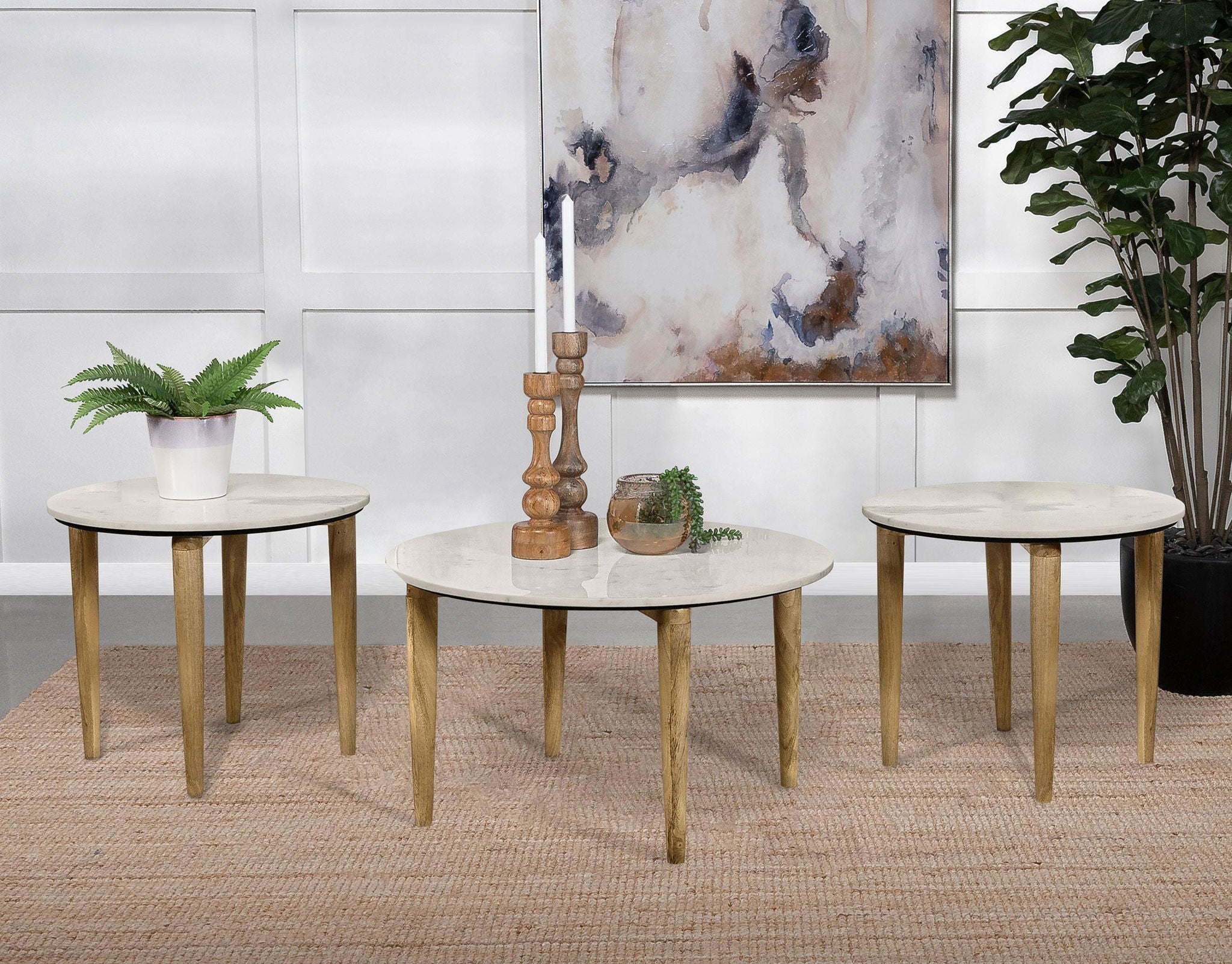 Aldis 3-piece Coffee and End Table Set White - Atlantic Fine Furniture Melbourne FL
