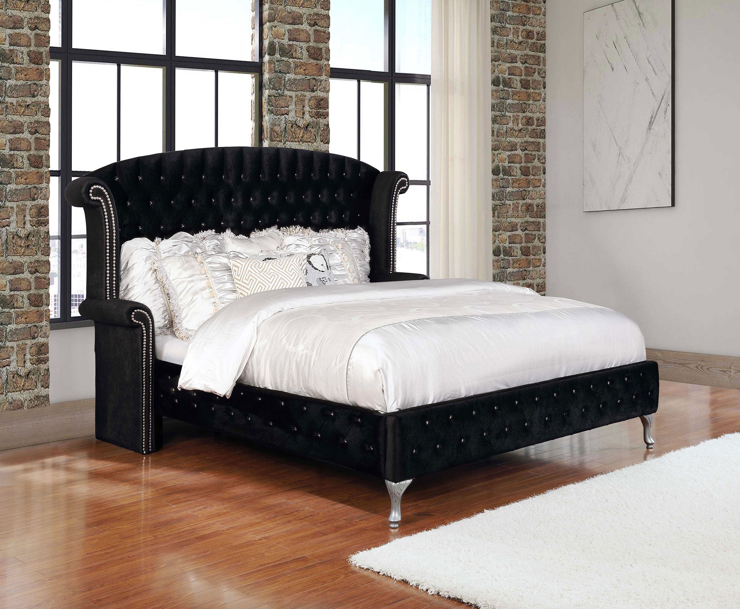 Deanna Upholstered Queen Wingback Bed Black — view 2