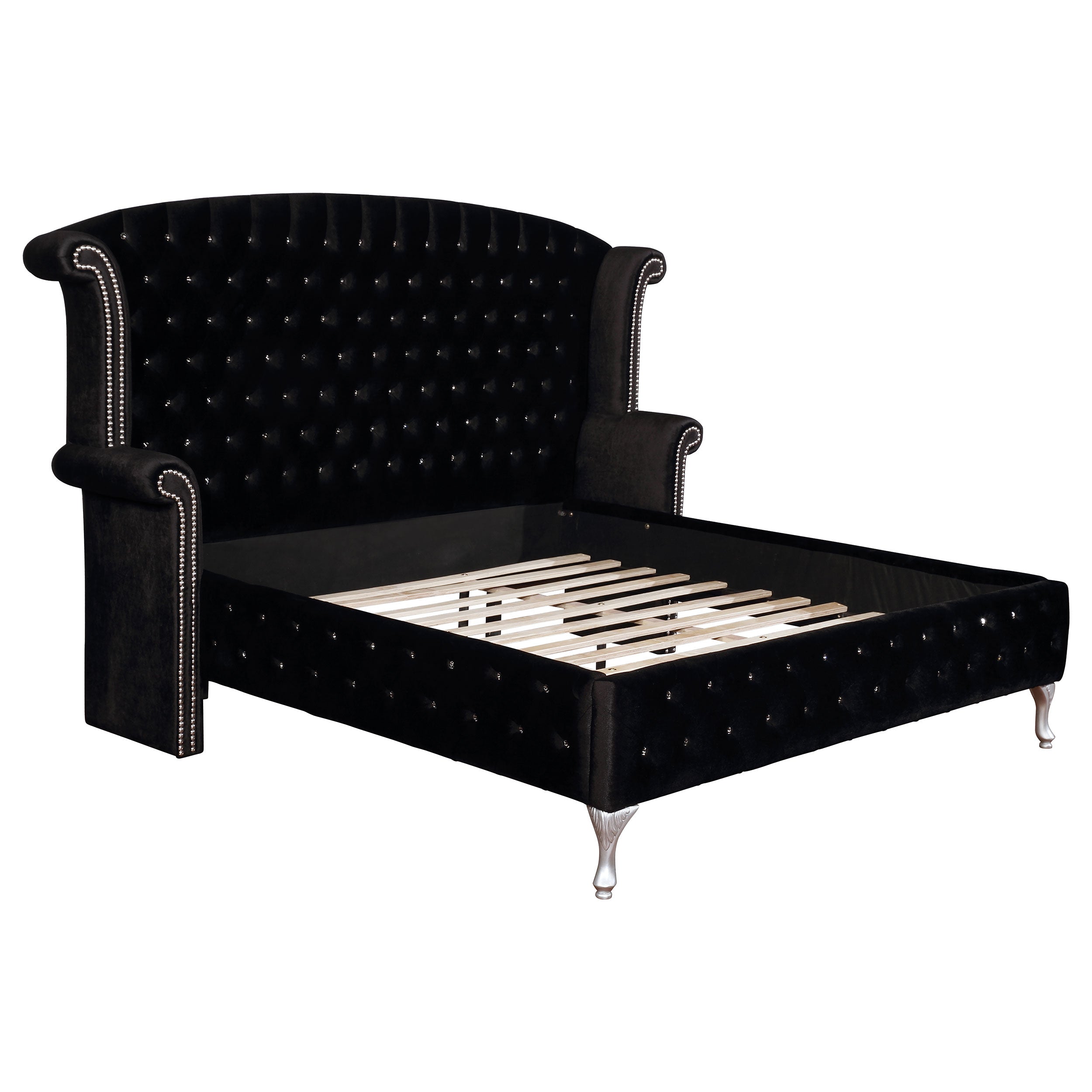 Deanna Upholstered Queen Wingback Bed Black — view 1