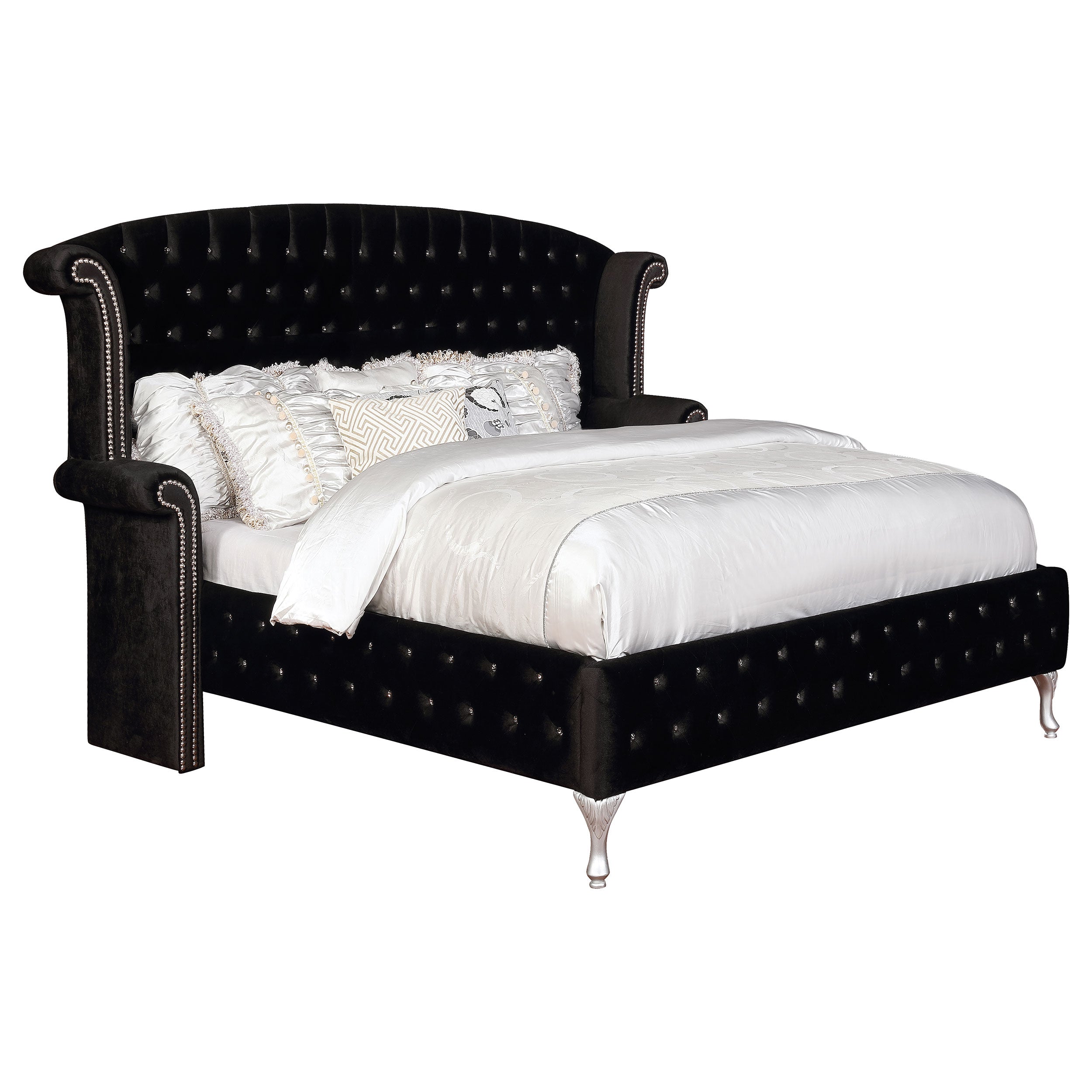 Deanna Upholstered Queen Wingback Bed Black — view 3