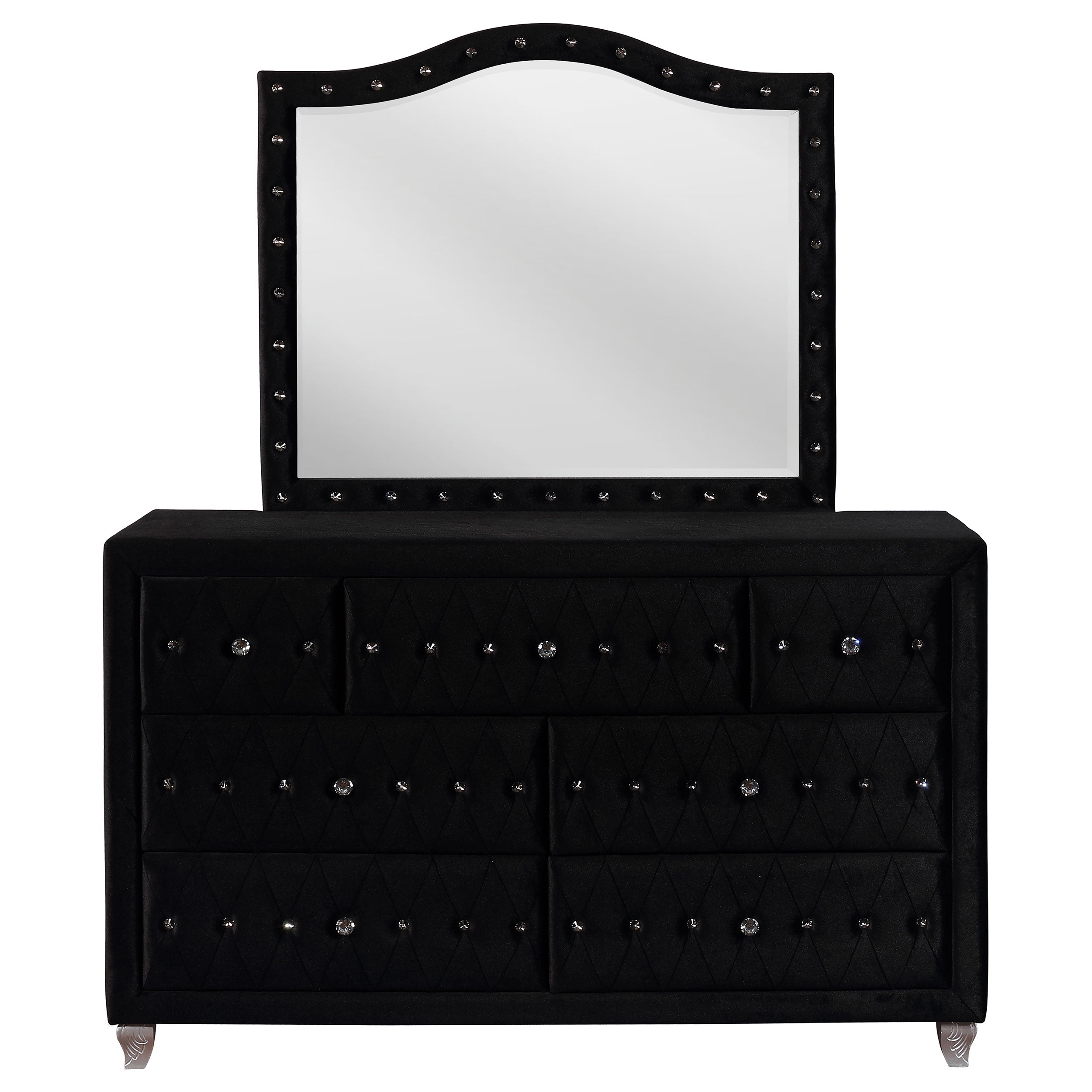 Deanna 7-drawer Upholstered Dresser with Mirror Black — view 3