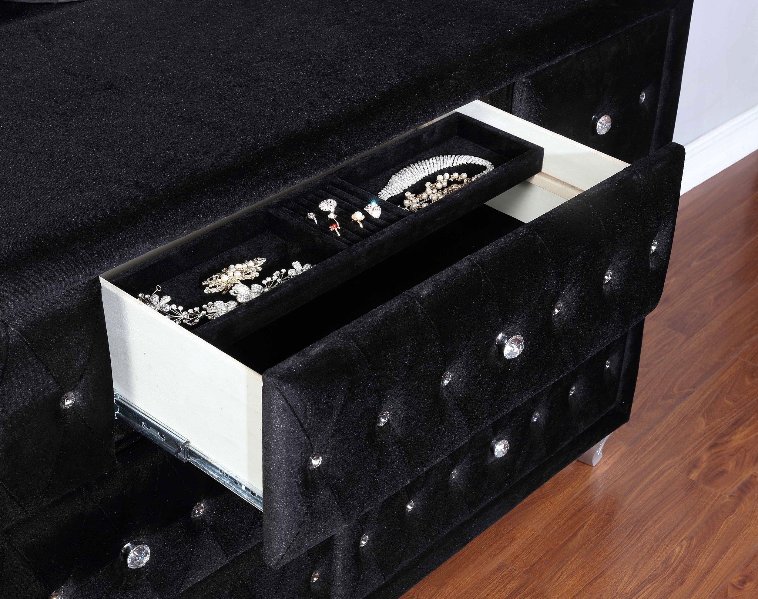 Deanna 7-drawer Upholstered Dresser with Mirror Black — view 10