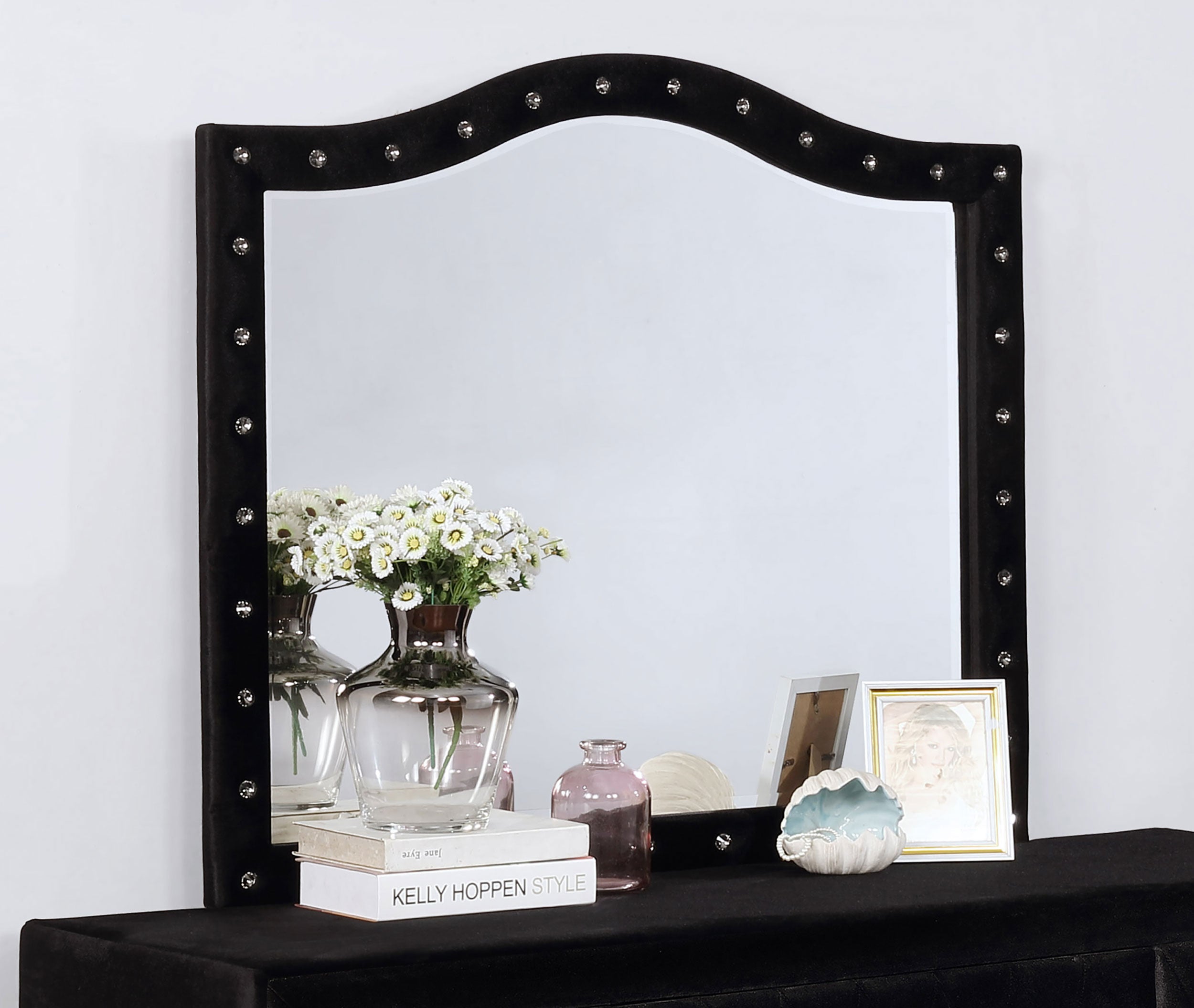 Deanna Upholstered Dresser Mirror Black — view 2