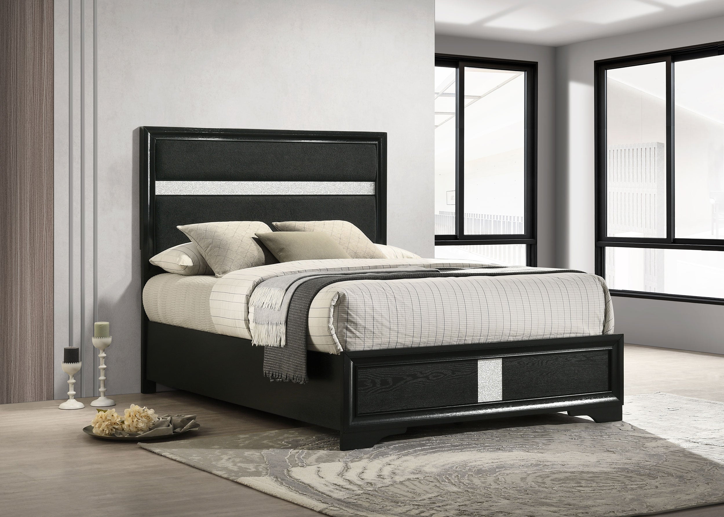 Miranda 54-inch Upholstered Full Panel Bed Black — view 2