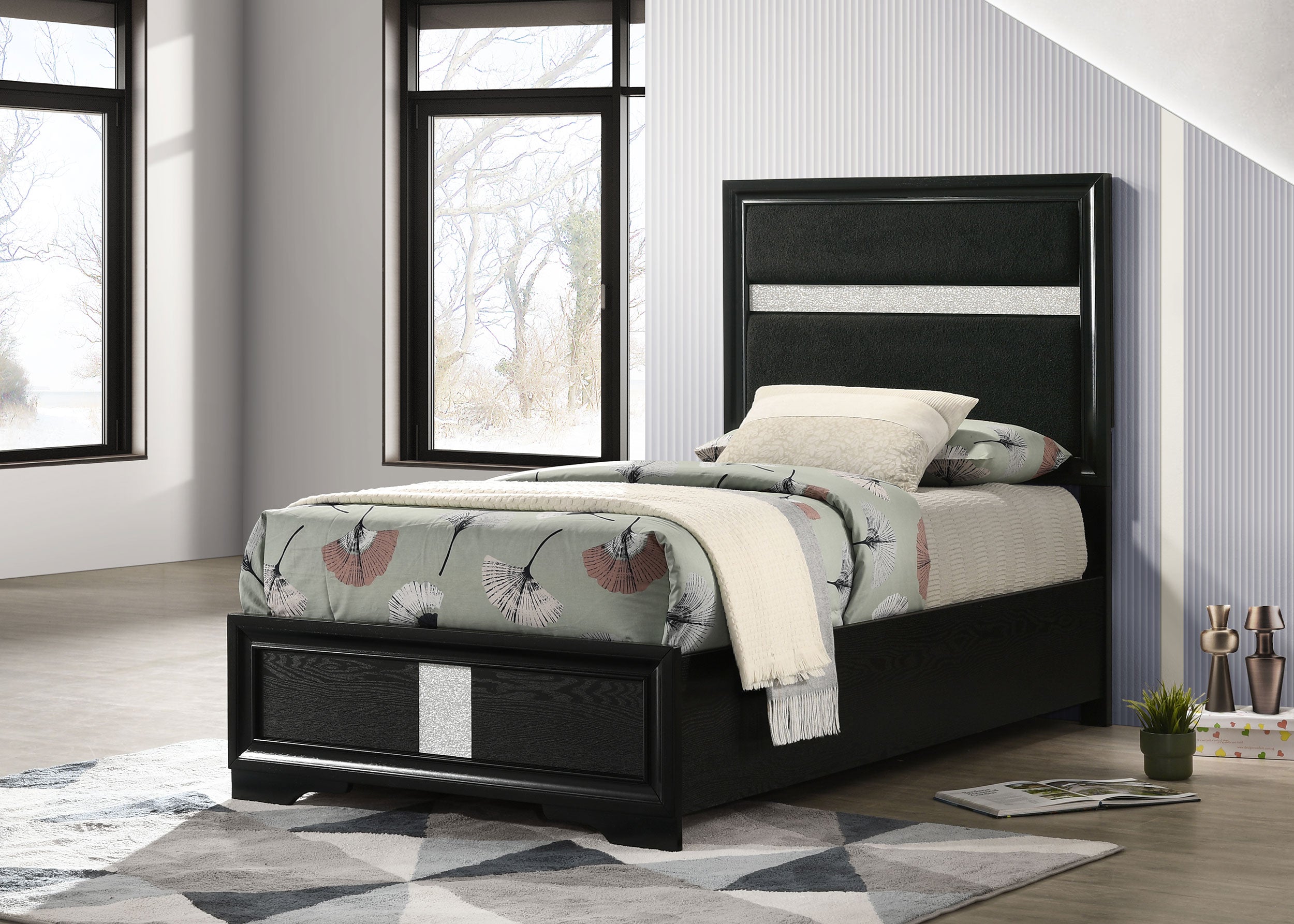 Miranda 54-inch Upholstered Twin Panel Bed Black — view 2