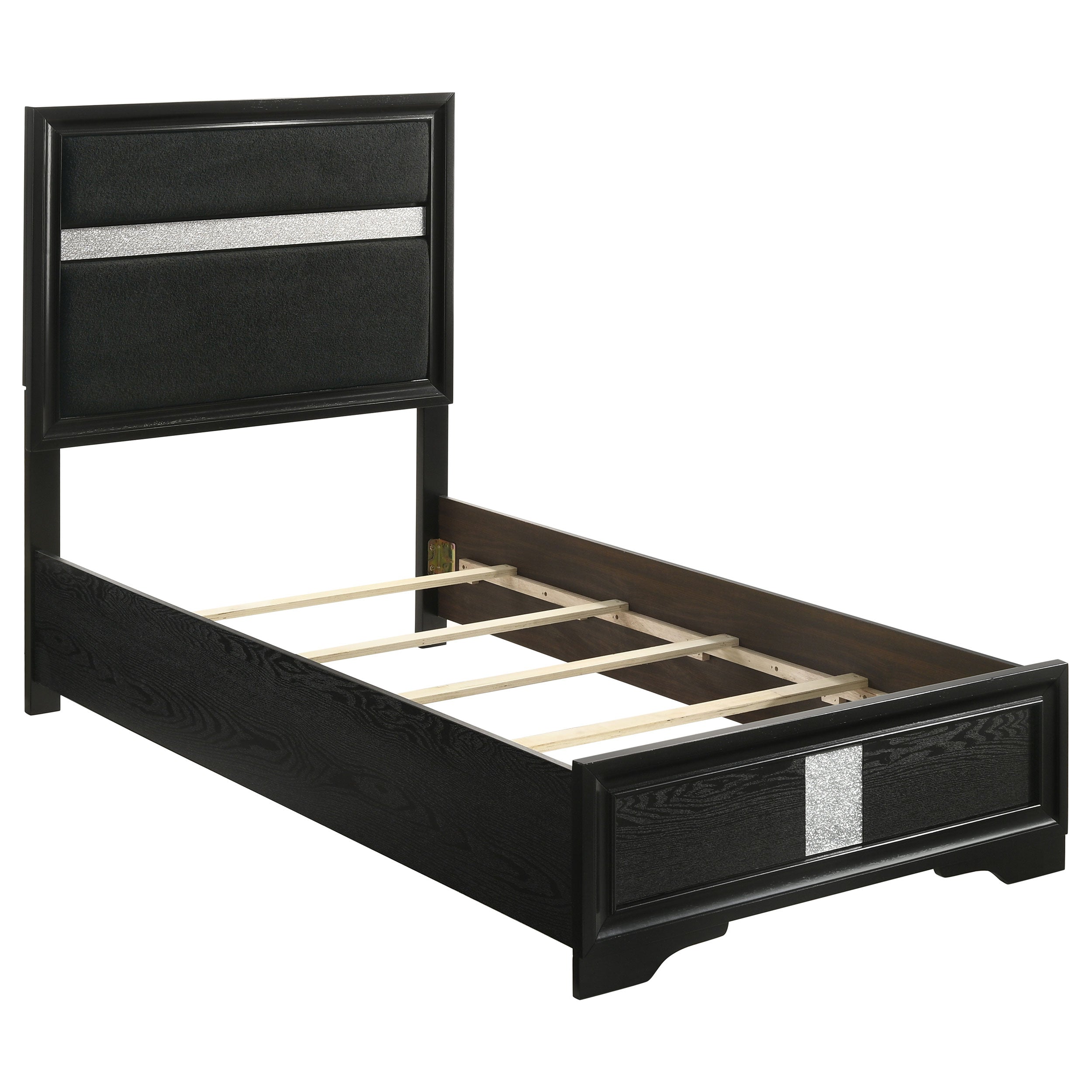 Miranda 54-inch Upholstered Twin Panel Bed Black — view 1