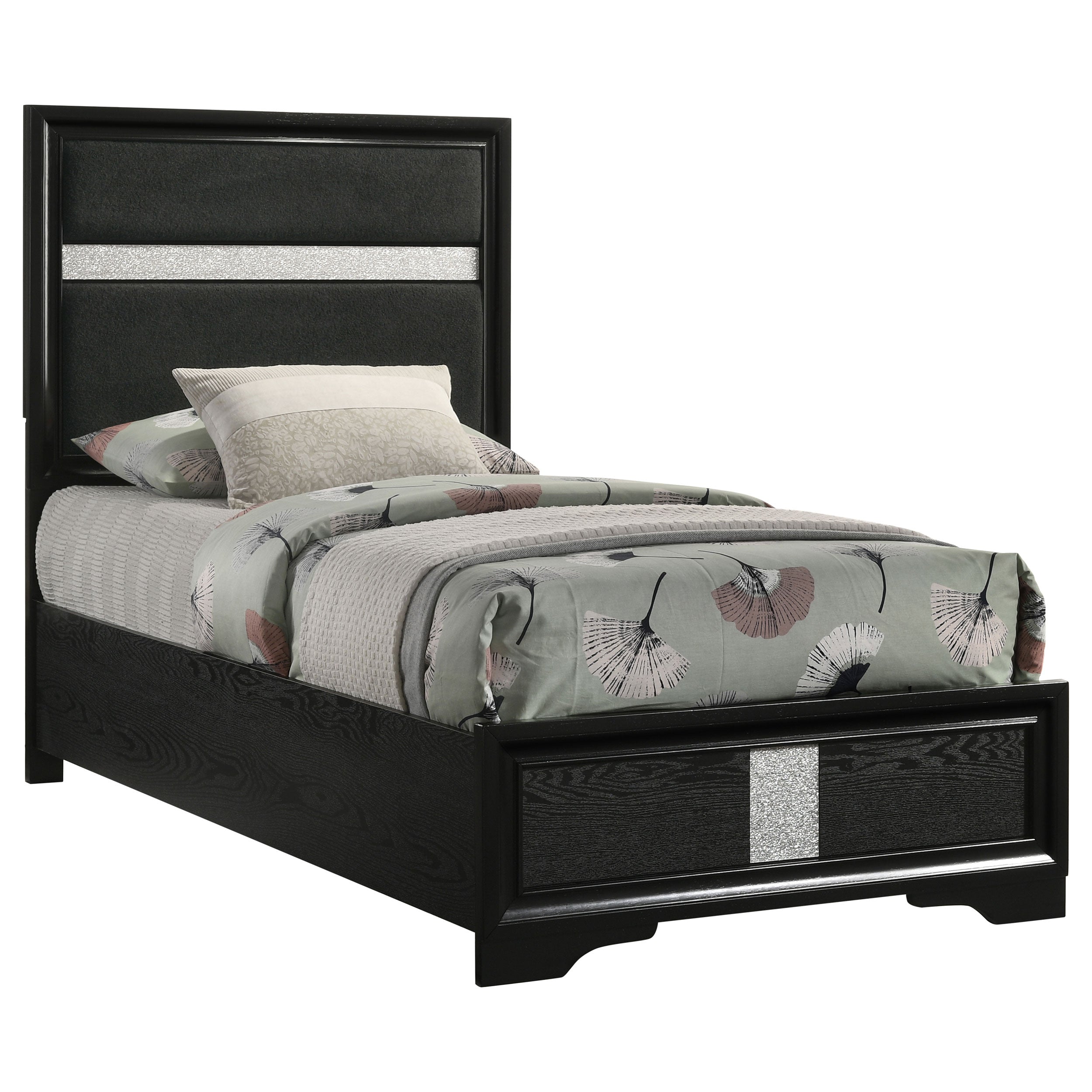Miranda 54-inch Upholstered Twin Panel Bed Black — view 3