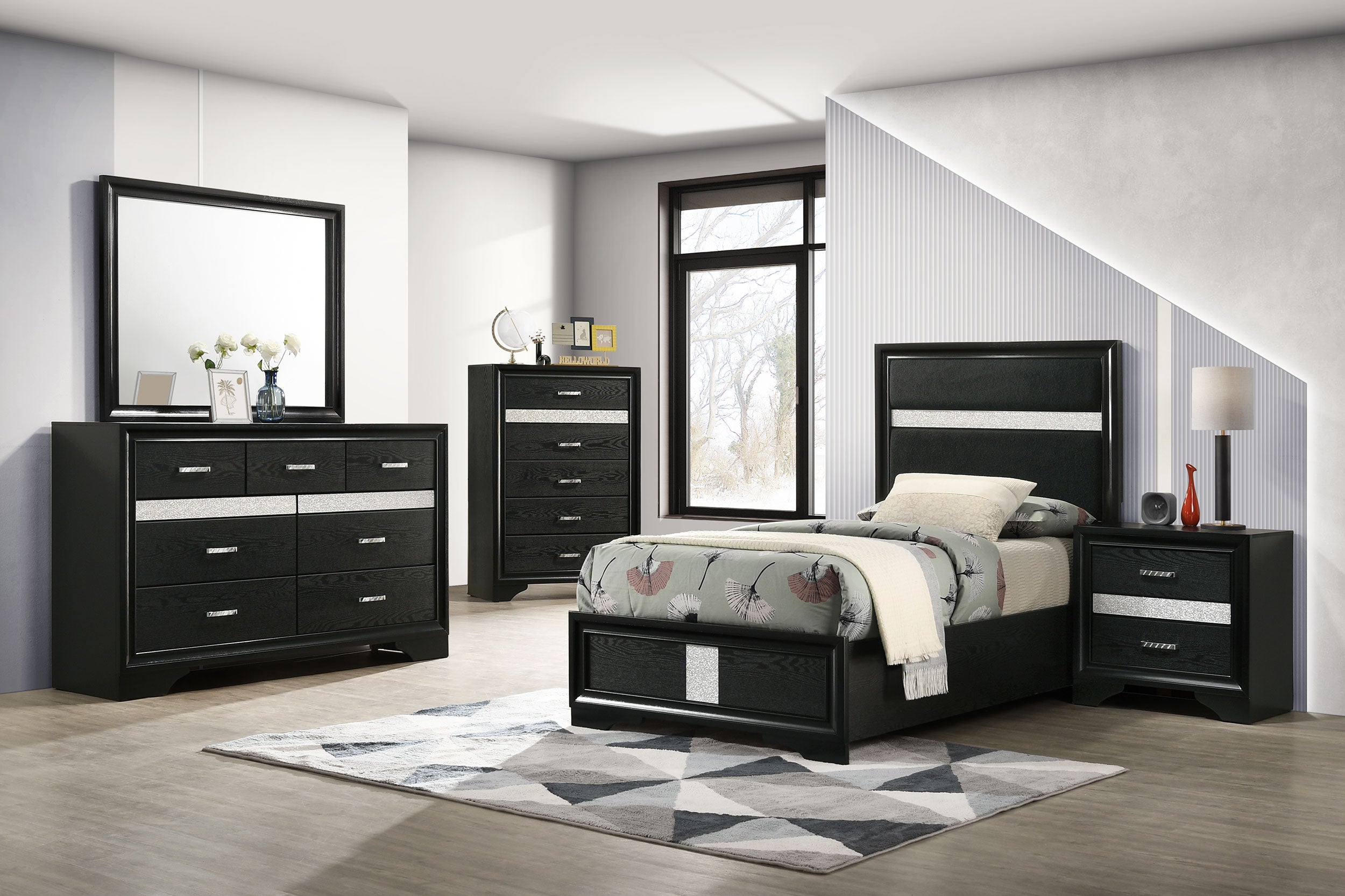 Miranda 54-inch Upholstered Twin Panel Bed Black — view 10