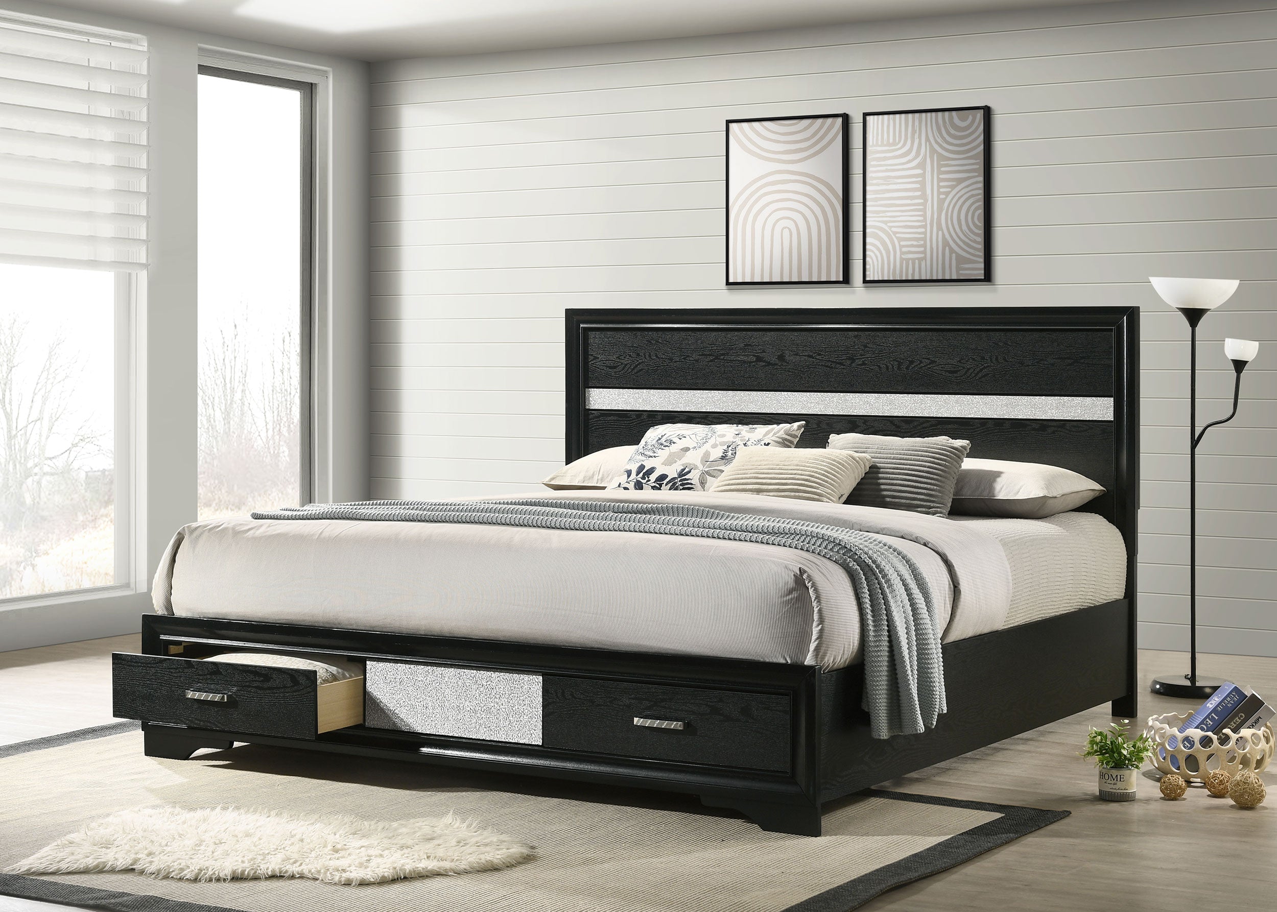 Miranda 51-inch Wood Eastern King Storage Panel Bed Black — view 2