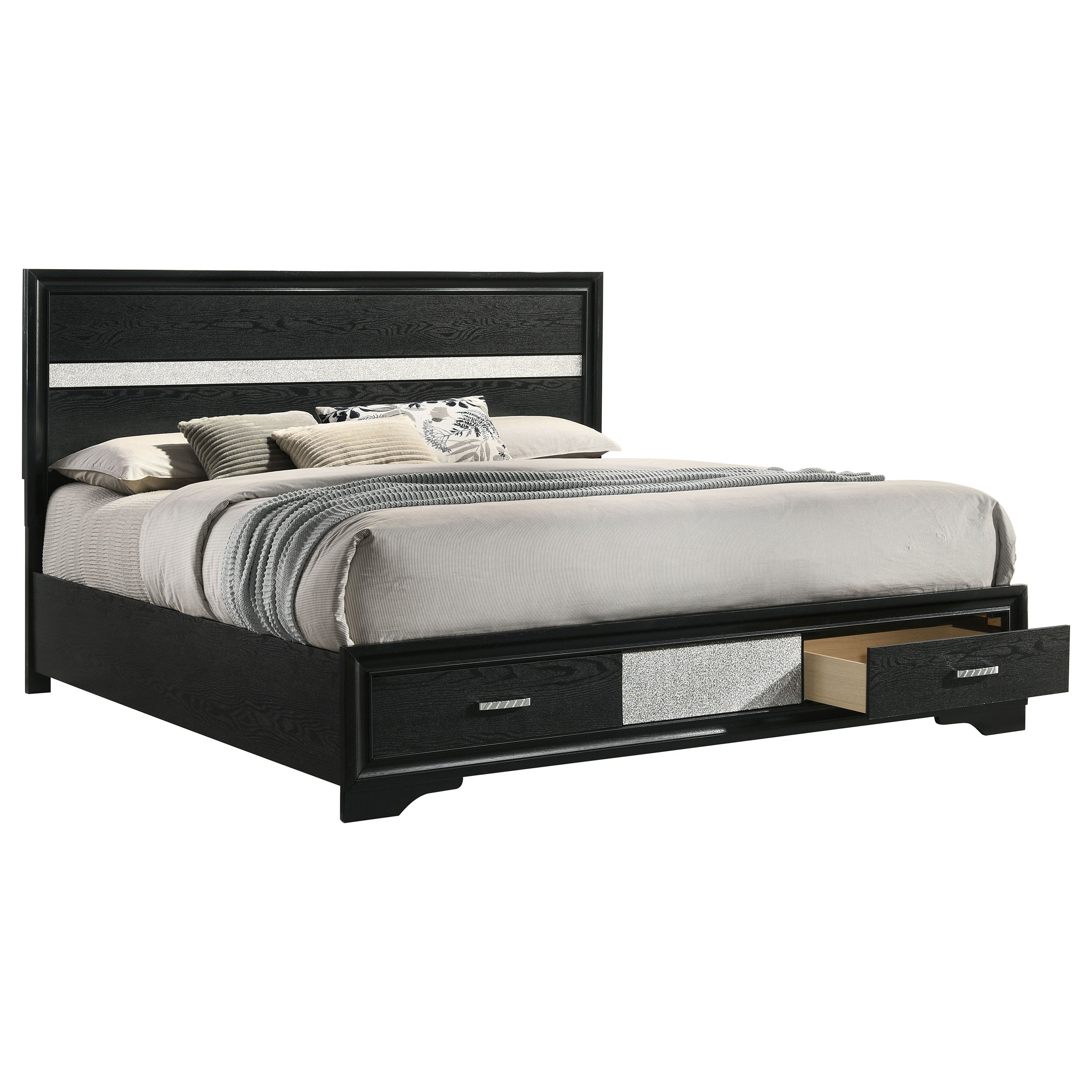Miranda 51-inch Wood Eastern King Storage Panel Bed Black — view 3