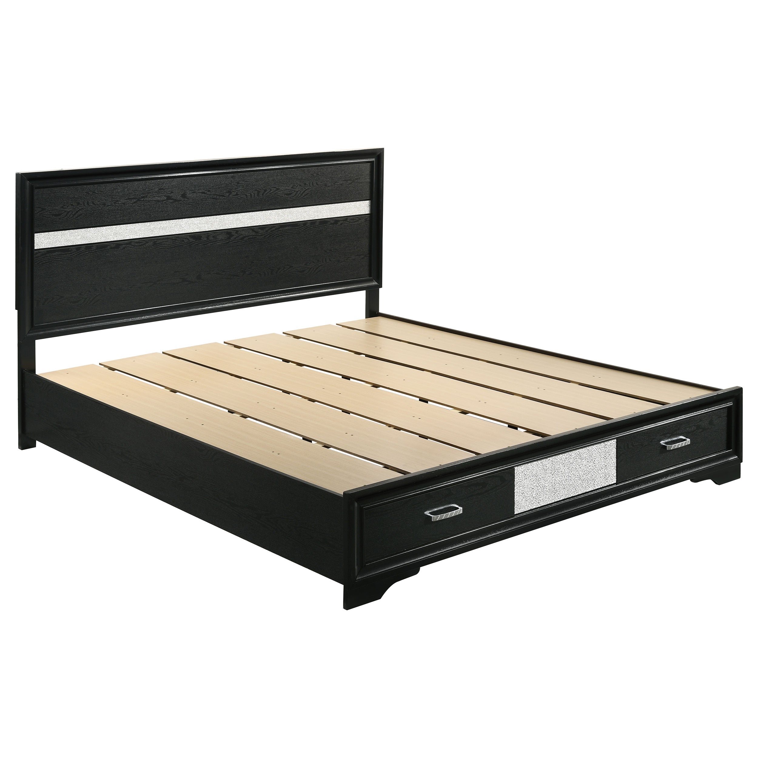 Miranda 51-inch Wood California King Storage Panel Bed Black — view 1