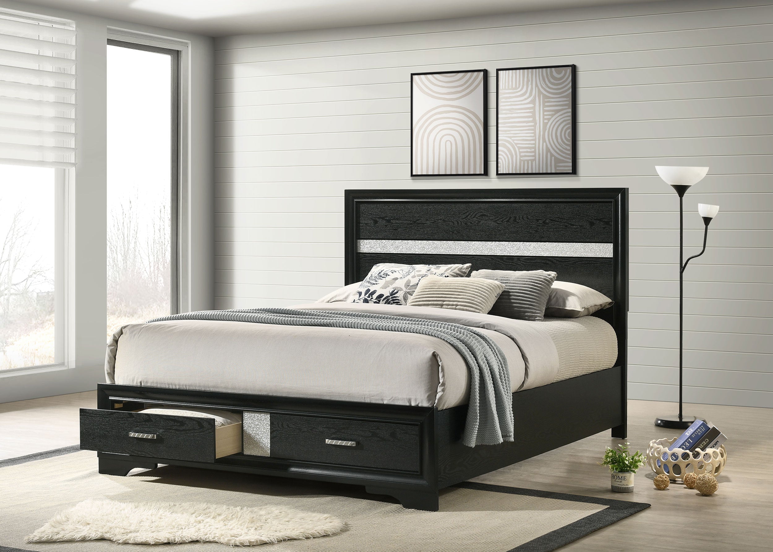Miranda 51-inch Wood Queen Storage Panel Bed Black — view 2