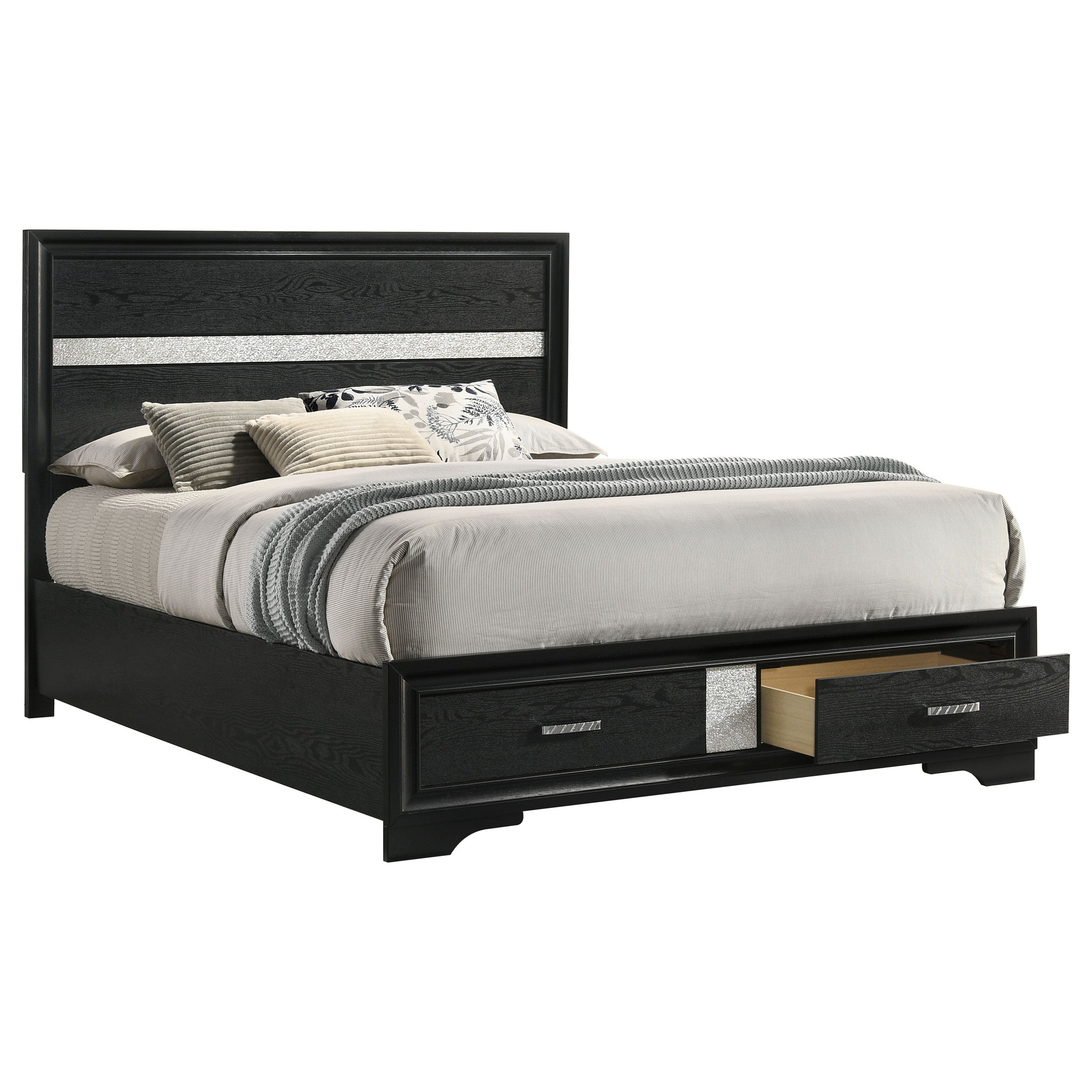 Miranda 51-inch Wood Queen Storage Panel Bed Black — view 3