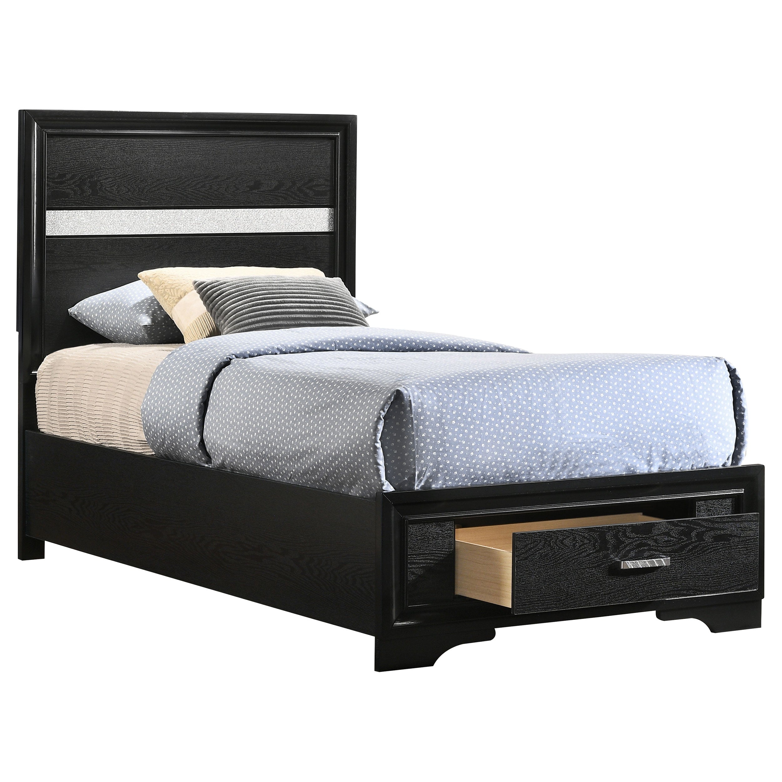 Miranda 51-inch Wood Twin Storage Panel Bed Black — view 3