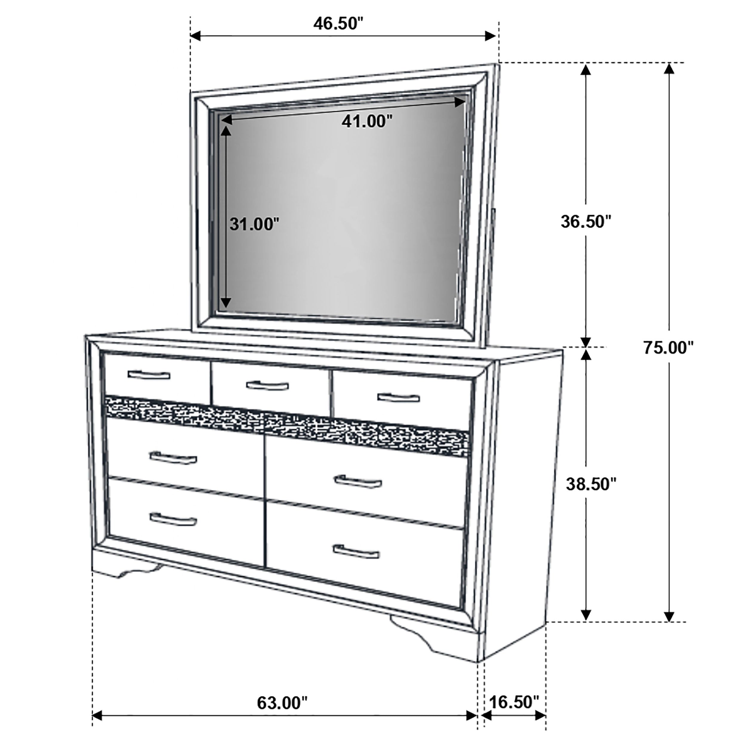 Miranda 7-drawer Dresser with Mirror Black — view 12