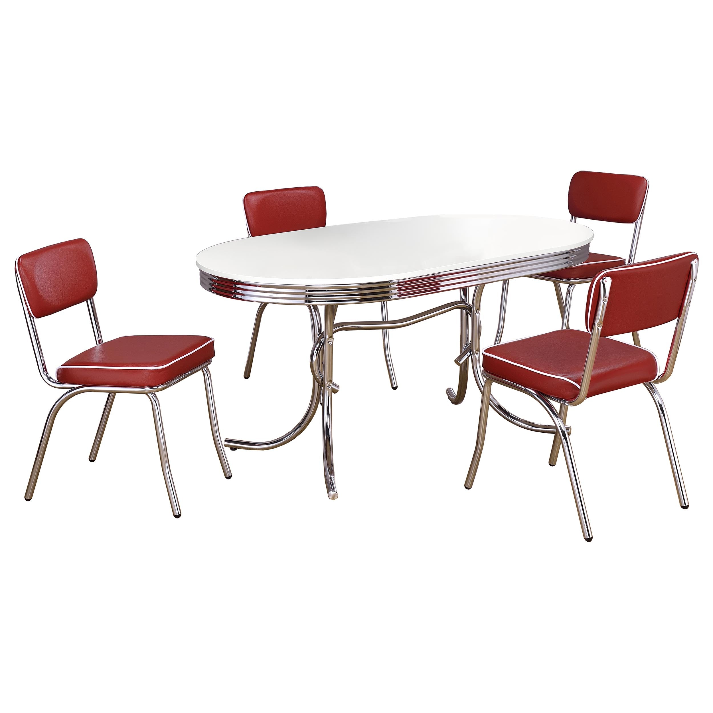 Retro 5-piece Oval Dining Table Set White and Red — view 2