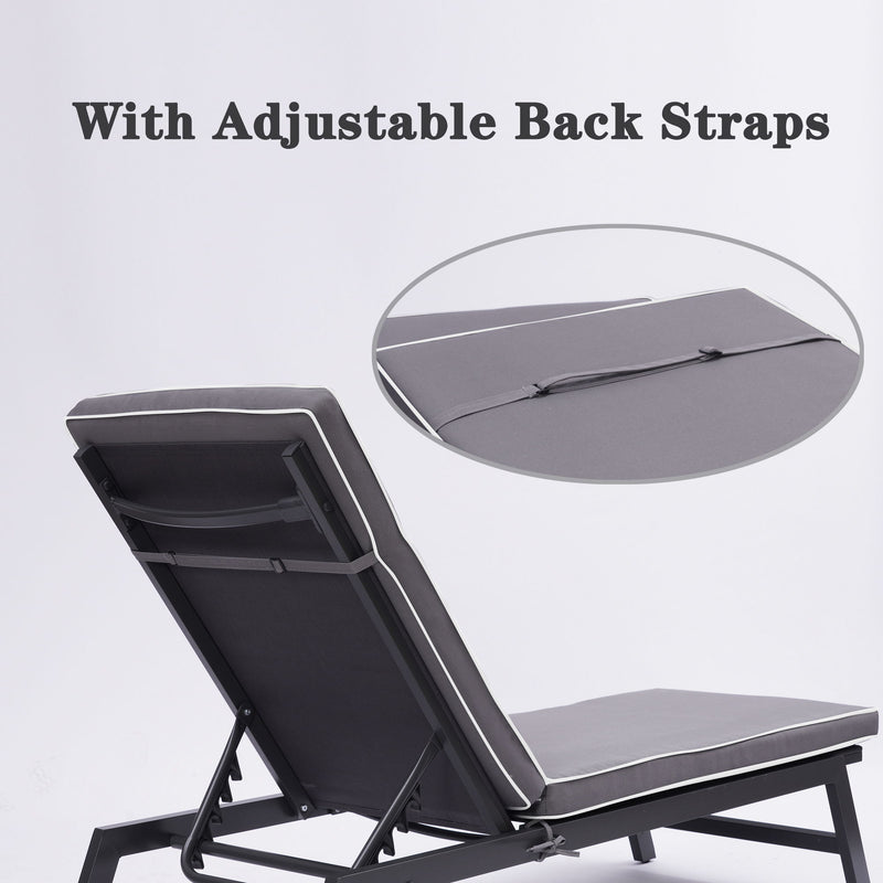 2 Pieces Set Outdoor Lounge Chair Cushion Replacement Patio Furniture Seat Cushion Chaise Lounge Cushion - Antique Gray / White