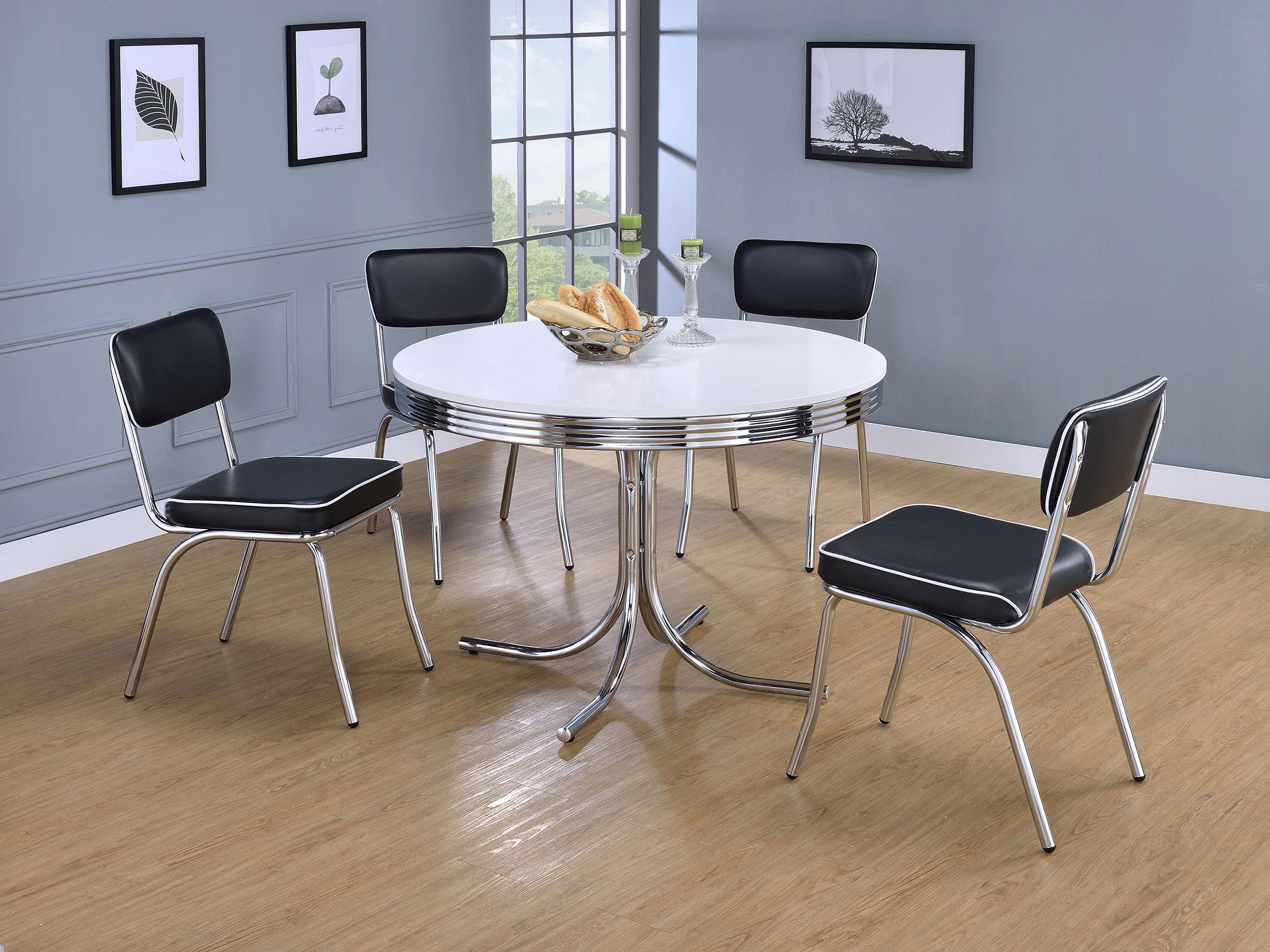 Retro Upholstered Dining Side Chair Black (Set of 2) — view 14
