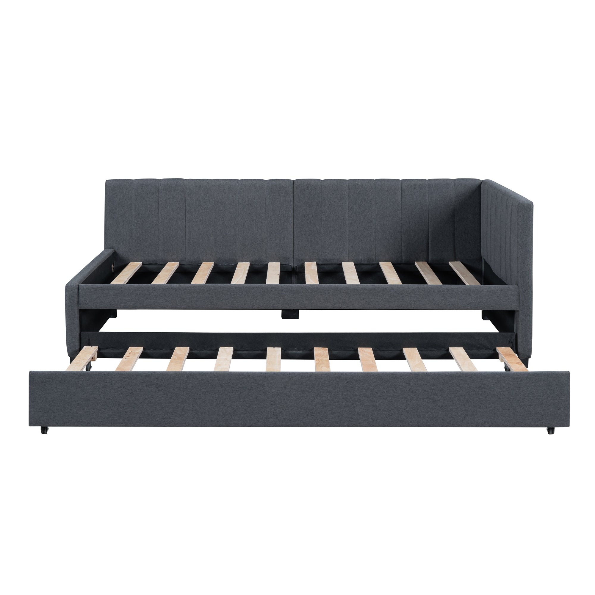Upholstered Daybed with Trundle Twin Size Sofa Bed Frame No Box Spring Needed, Linen Fabric(Gray) - Atlantic Fine Furniture Melbourne FL