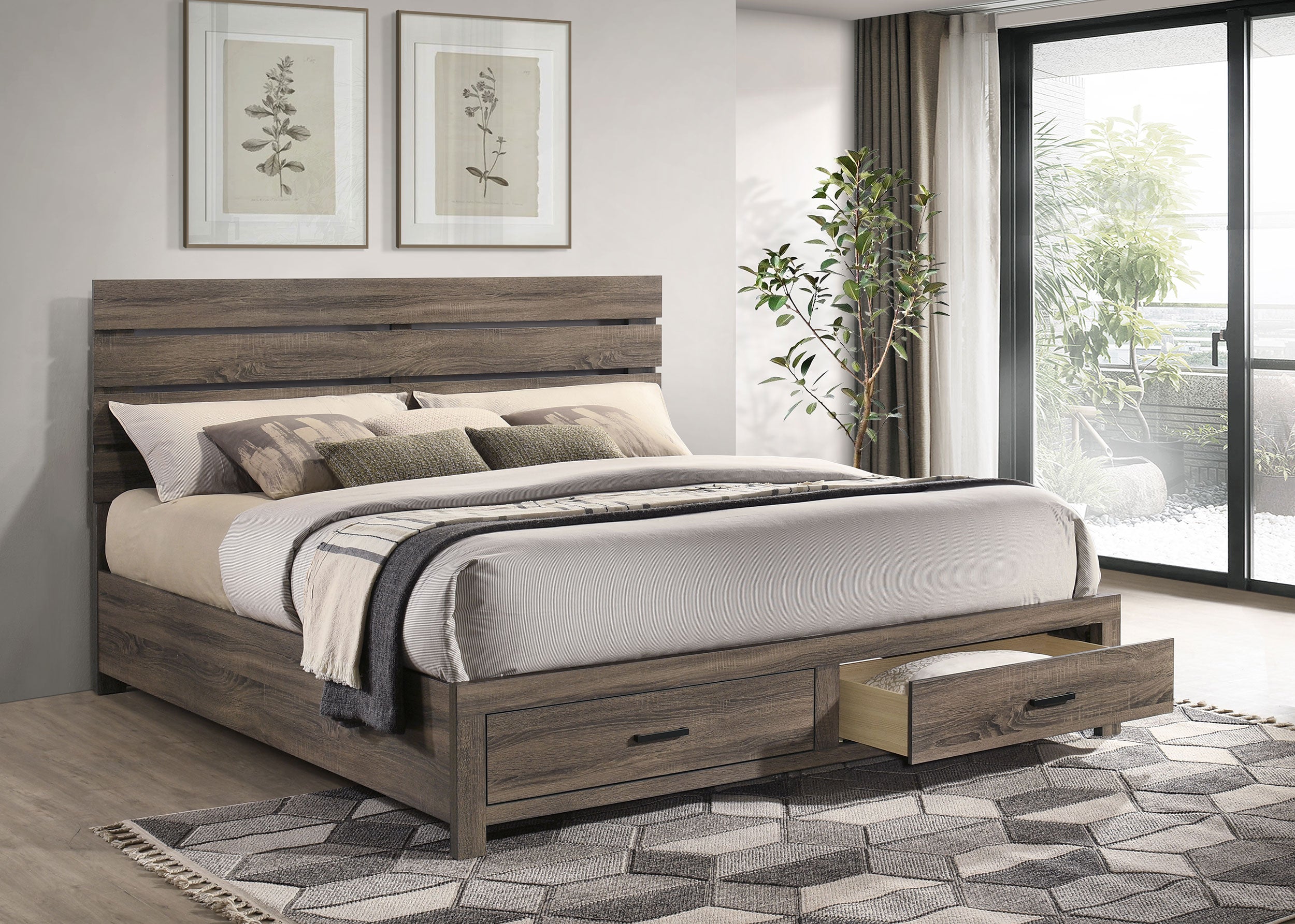 Brantford Wood Eastern King Storage Panel Bed Barrel Oak — view 2