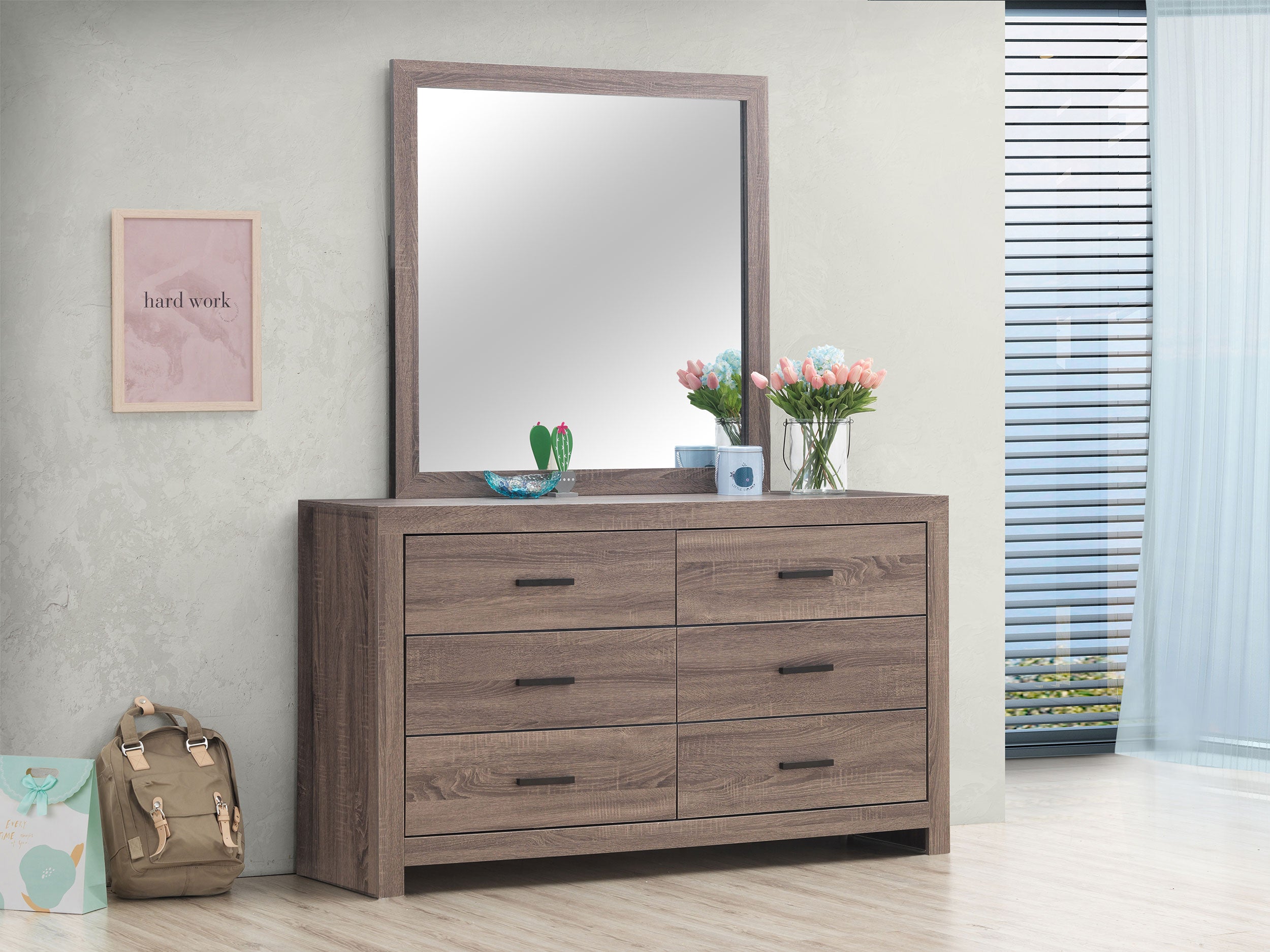 Brantford 6-drawer Dresser with Mirror Barrel Oak — view 2