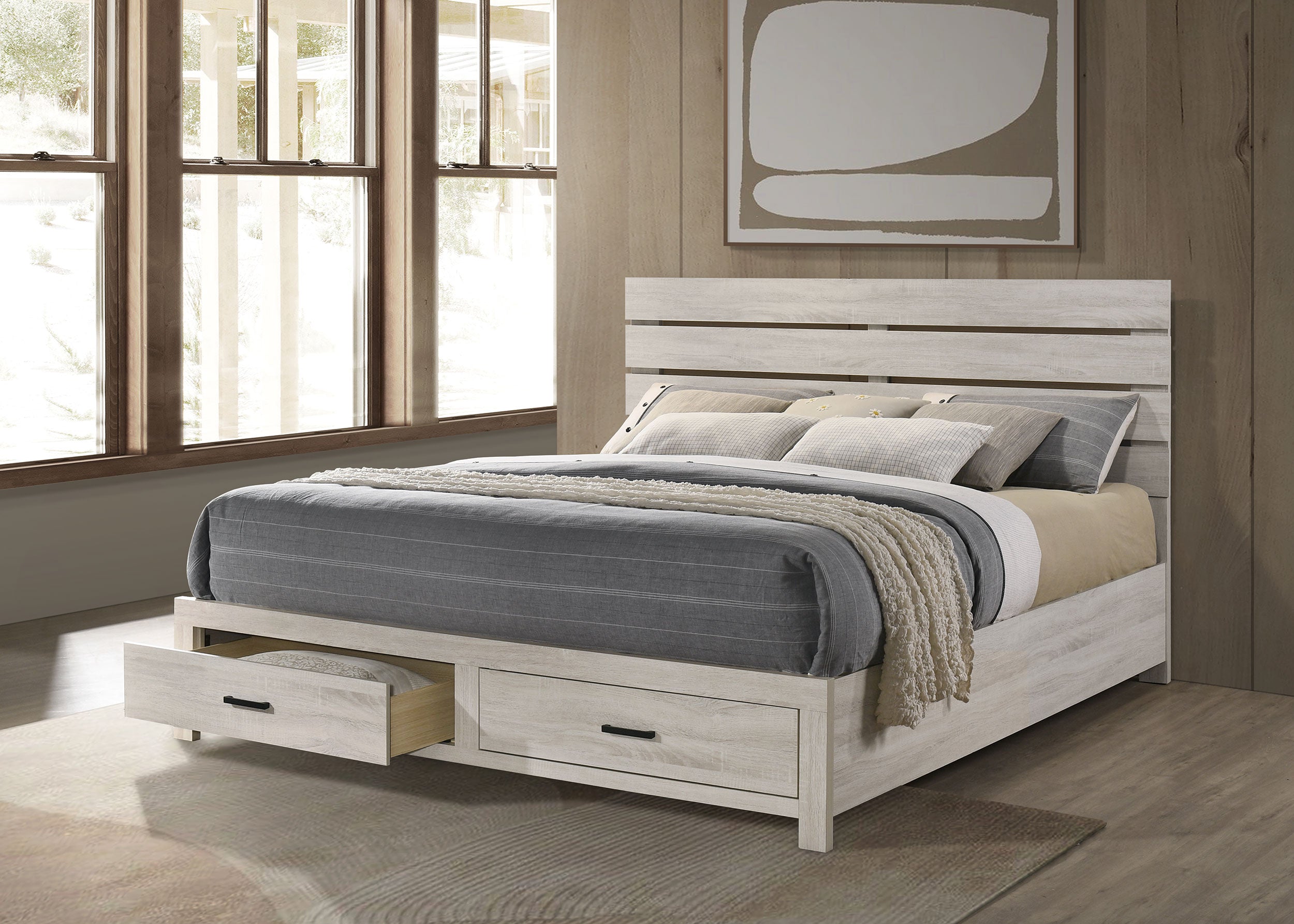 Brantford Wood Eastern King Storage Panel Bed Coastal White — view 2