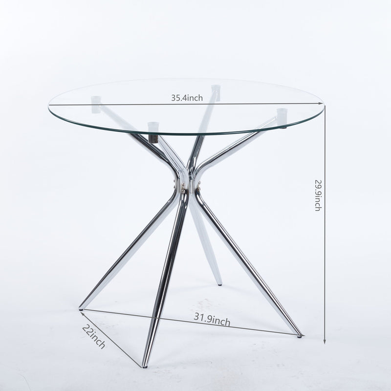 Compact Dining Table With Glass Top - Chrome