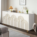 Modern Fluted Sideboard Buffet With Storage, Curve Element, 4 Doors With Adjustable Shelves