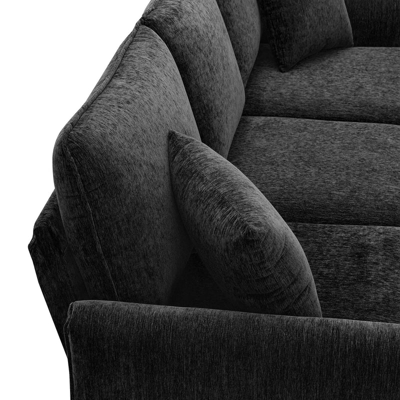 Modern Chenille L-Shaped Sofa With Reversible Lounge, Convertible Sectional Couch Set, 4 Seat Indoor Furniture With Reversible Chaise, Fit For Living Room, Apartment (2 Pillows)