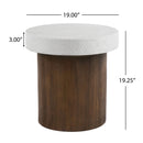 Mgo Cylindrical Side Table With Faux Stone Top And Wood Faux Base - Antique White / Natural
