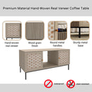 Elegant Veener Weaving Design Coffee Table With 4 Sliding Doors - Natural Wood