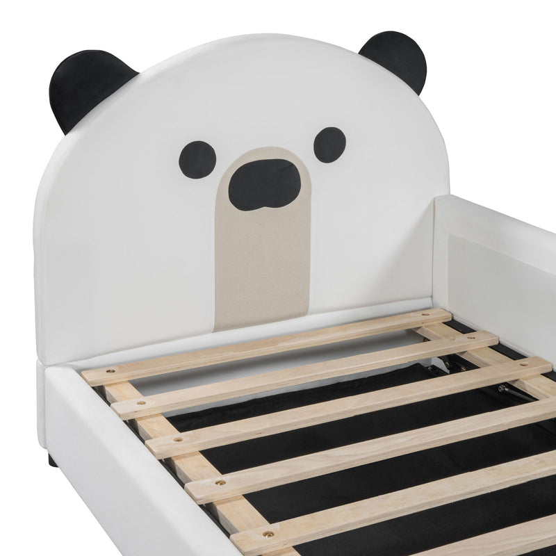 Upholstered Daybed With Bear Shaped Headboard, Hydraulic System And Breathable Mesh Fence